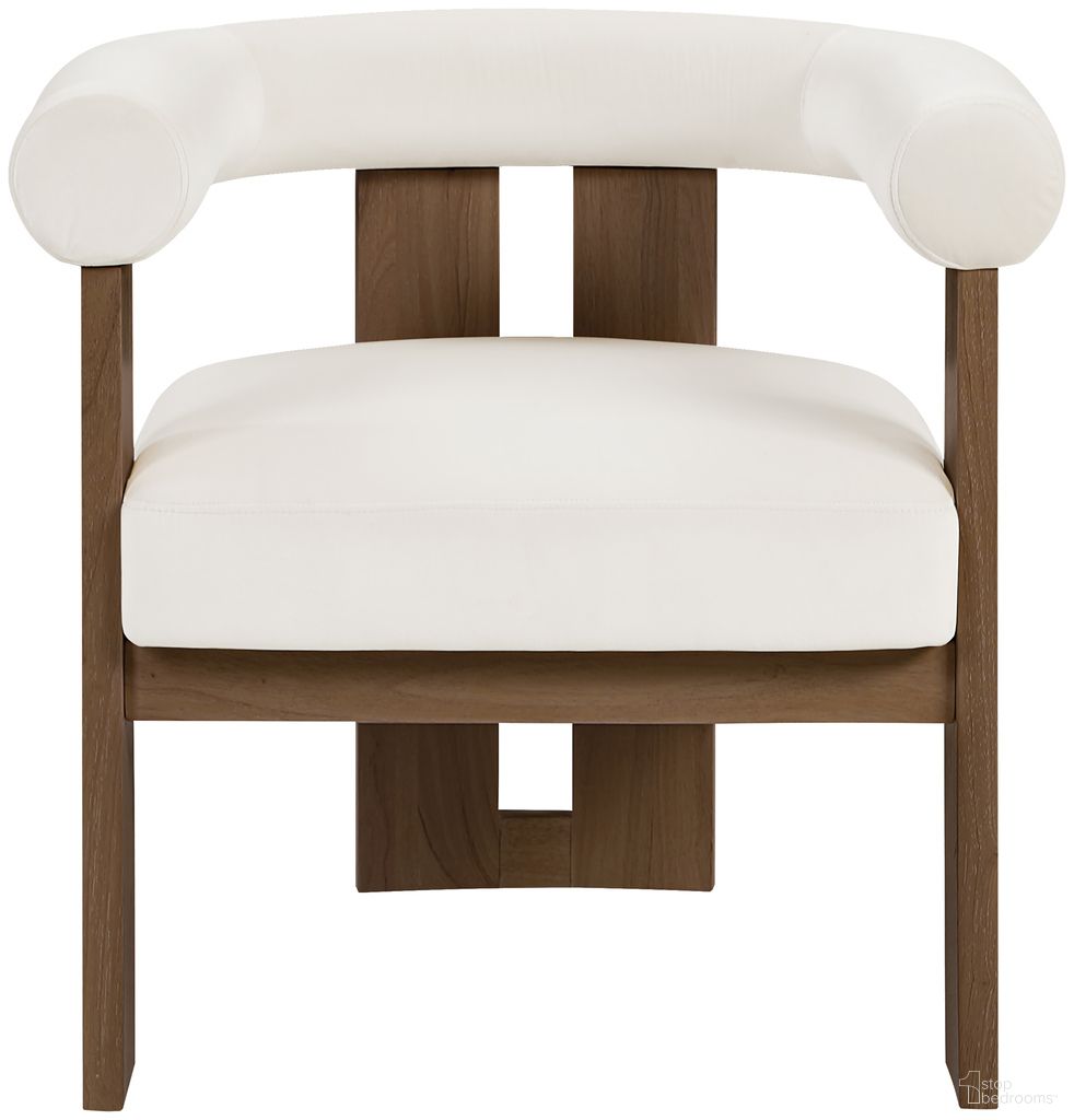 Arienzo Velvet Upholstered Accent Chair In Cream and Stained Walnut