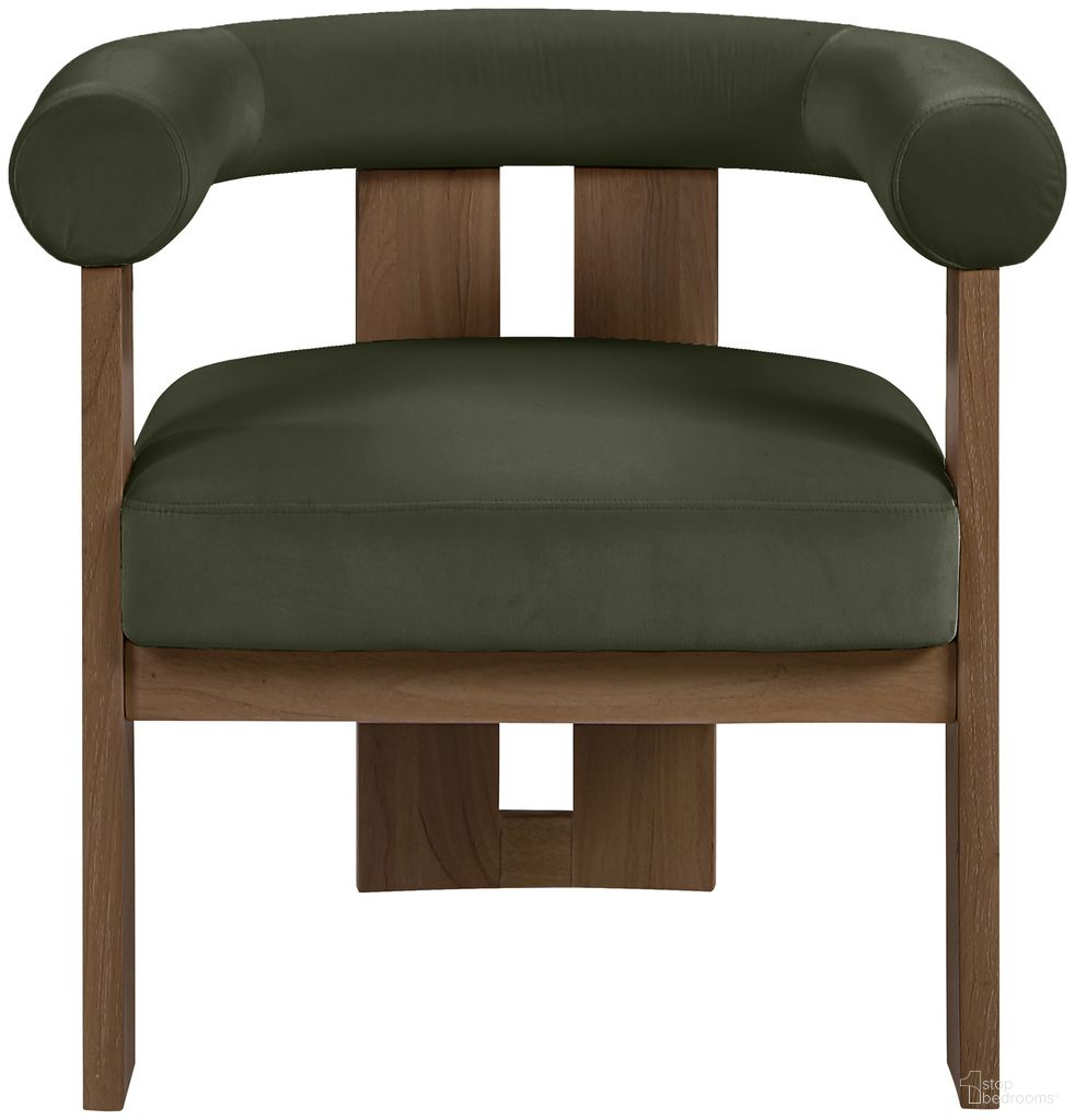Arienzo Velvet Upholstered Accent Chair In Green and Stained Walnut