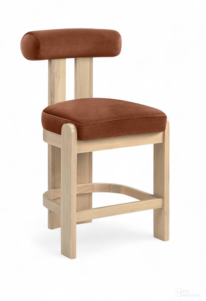 Arienzo Velvet Performance Fabric Upholstered Counter Stool Set of 2 In Cognac