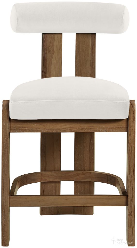 Arienzo Velvet Upholstered Counter Stool Set of 2 In Cream and Stained Walnut