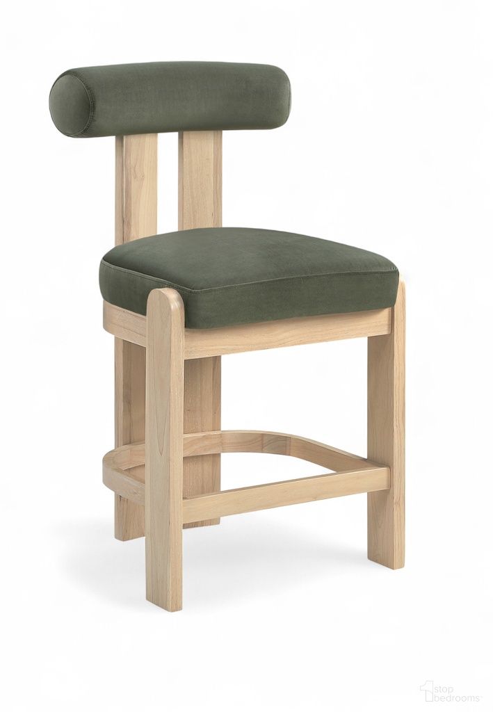 Arienzo Velvet Performance Fabric Upholstered Counter Stool Set of 2 In Green