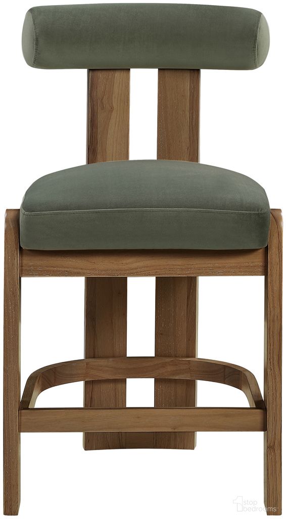 Arienzo Velvet Upholstered Counter Stool Set of 2 In Green and Stained Walnut