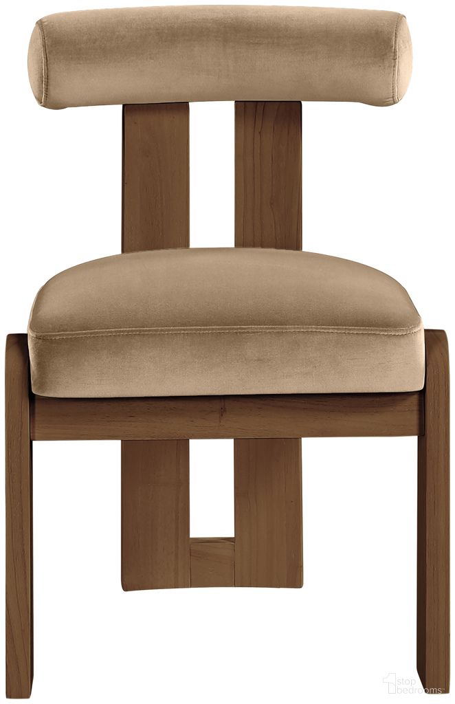 Arienzo Velvet Upholstered Dining Chair Set of 2 In Beige and Stained Walnut