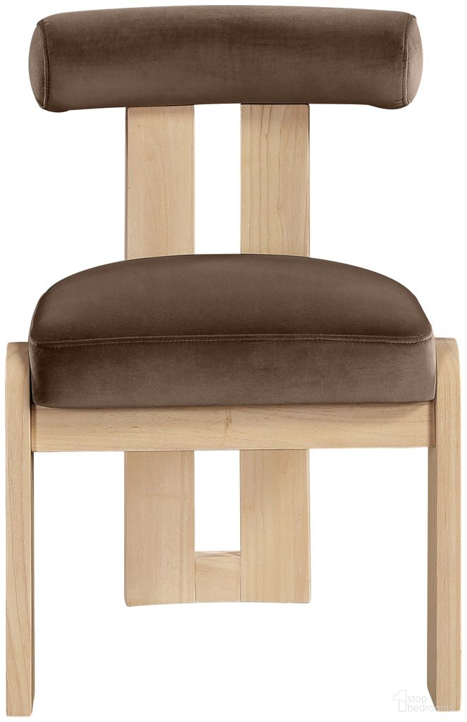 Arienzo Velvet Upholstered Dining Chair Set of 2 In Brown and Stained Natural