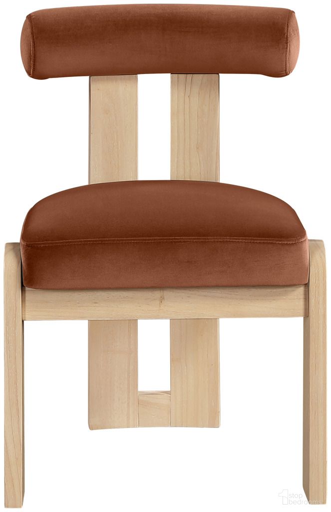 Arienzo Velvet Upholstered Dining Chair Set of 2 In Cognac and Stained Natural