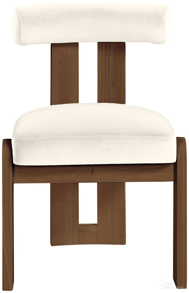 Arienzo Velvet Upholstered Dining Chair Set of 2 In Cream and Stained Walnut