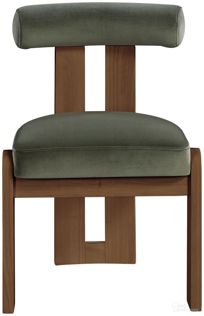 Arienzo Velvet Upholstered Dining Chair Set of 2 In Green and Stained Walnut