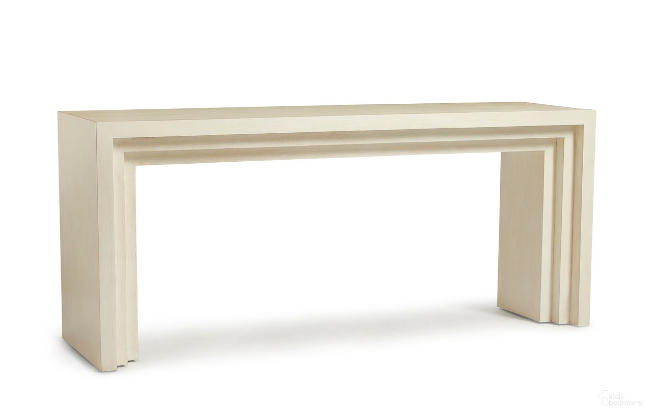 The appearance of Aries Console Table In Antique White designed by Maitland-Smith in the modern / contemporary interior design. This antique white piece of furniture  was selected by 1StopBedrooms from Maitland Smith Collection to add a touch of cosiness and style into your home. Sku: CJ8369-34. Material: Mahogany.