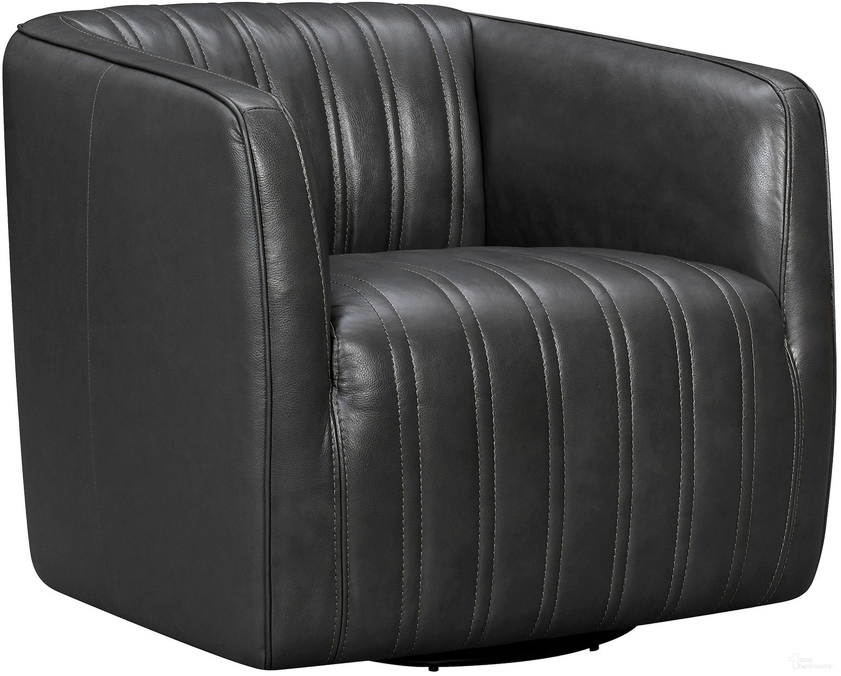The appearance of Aries Pewter Genuine Leather Swivel Barrel Chair designed by Armen Living in the modern / contemporary interior design. This pewter piece of furniture  was selected by 1StopBedrooms from Aries Collection to add a touch of cosiness and style into your home. Sku: LCARCHPW. Material: Wood.