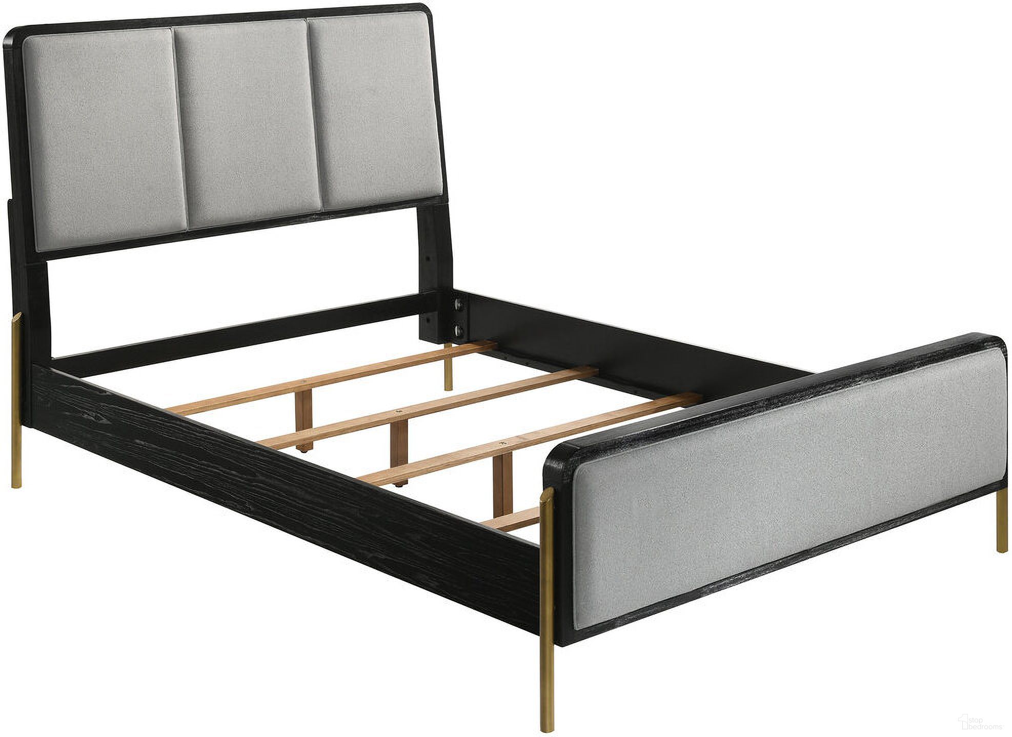 The appearance of Arini Queen Bed with Upholstered Headboard Black and Grey designed by Coaster in the coastal interior design. This black and grey piece of furniture was selected by 1StopBedrooms from Arini Collection to add a touch of cosiness and style into your home. Sku: 224331QB1;224331QB2;224331QB3. Material: Upholstered. Bed Size: Queen. Bed Type: Upholstered Bed.