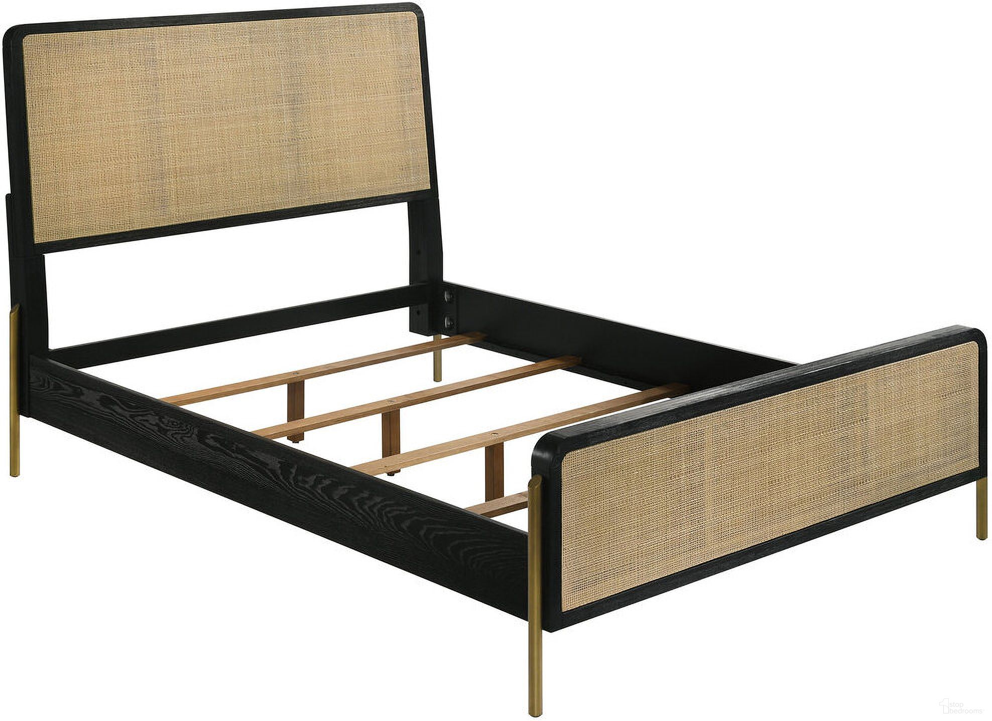Arini Queen Bed with Woven Rattan Headboard Black and Natural