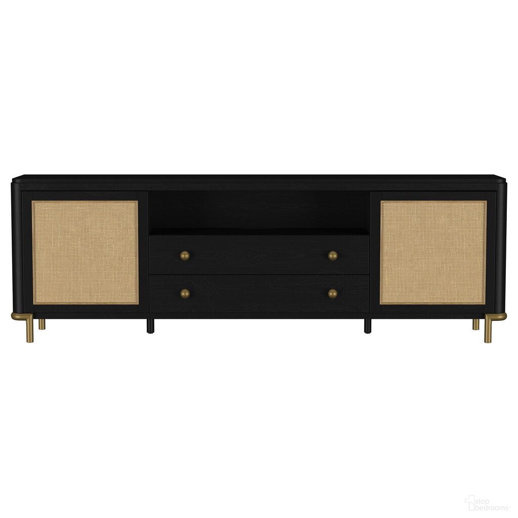 The appearance of Arini Rattan Cane 2-Door TV Stand Media Console In Natural and Black designed by Coaster in the coastal interior design. This natural/black piece of furniture  was selected by 1StopBedrooms from Arini Collection to add a touch of cosiness and style into your home. Sku: 720263. Material: Metal.