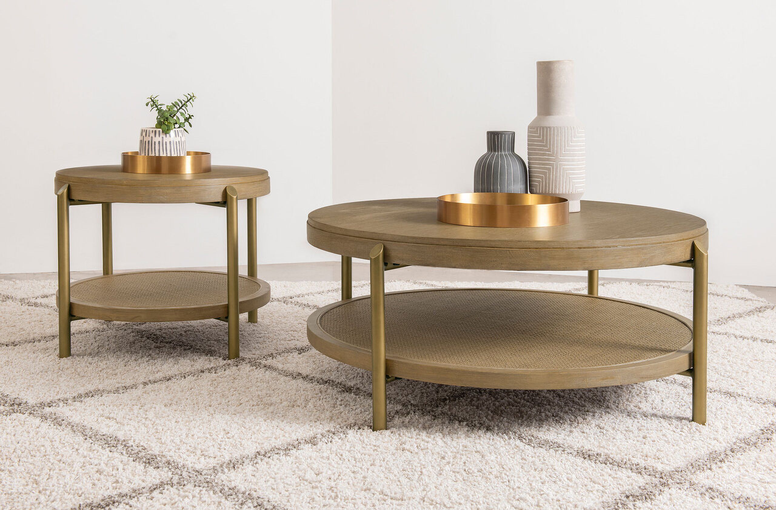 Arini Round Occasional Table Set In Sand Wash and Natural