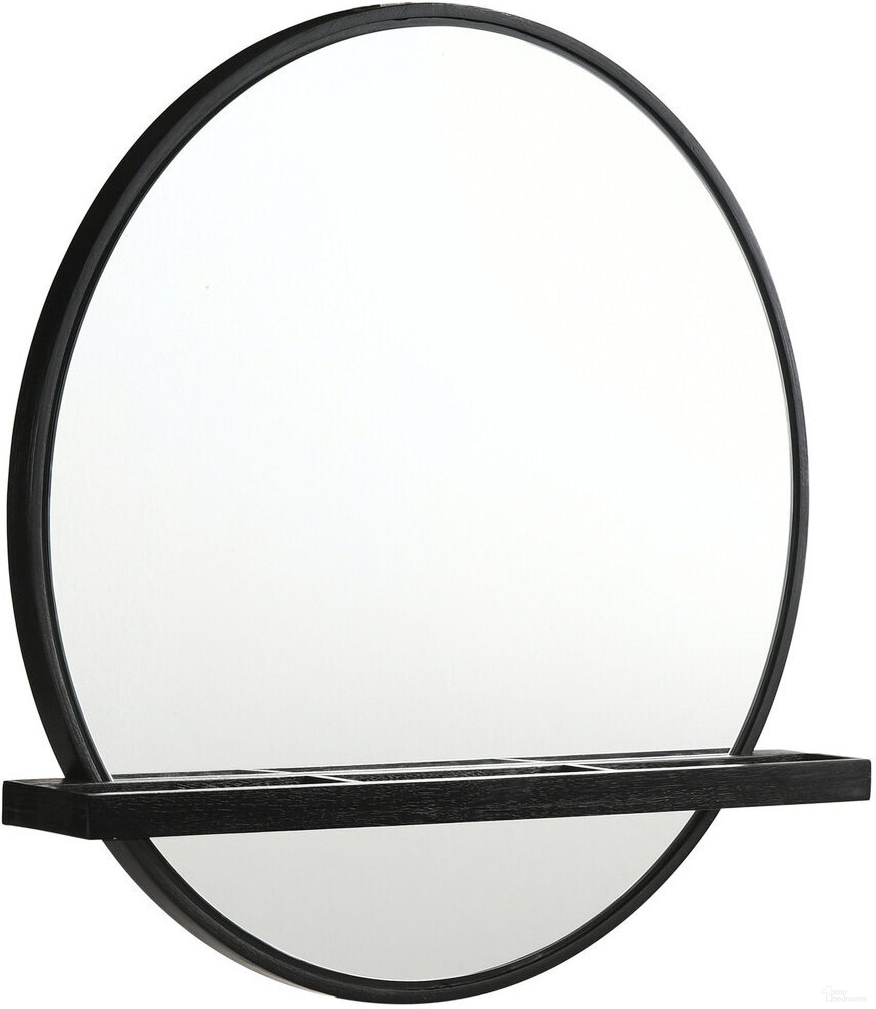 The appearance of Arini Round Vanity Wall Mirror with Shelf Black designed by Coaster in the coastal interior design. This black piece of furniture was selected by 1StopBedrooms from Arini Collection to add a touch of cosiness and style into your home. Sku: 224338. Material: Wood.