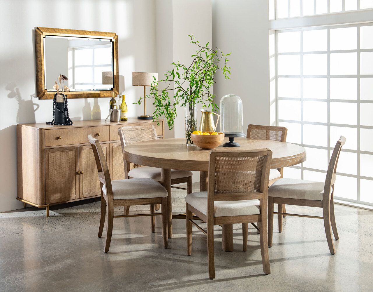 Arini Round Wood Dining Room Set In Sand Wash