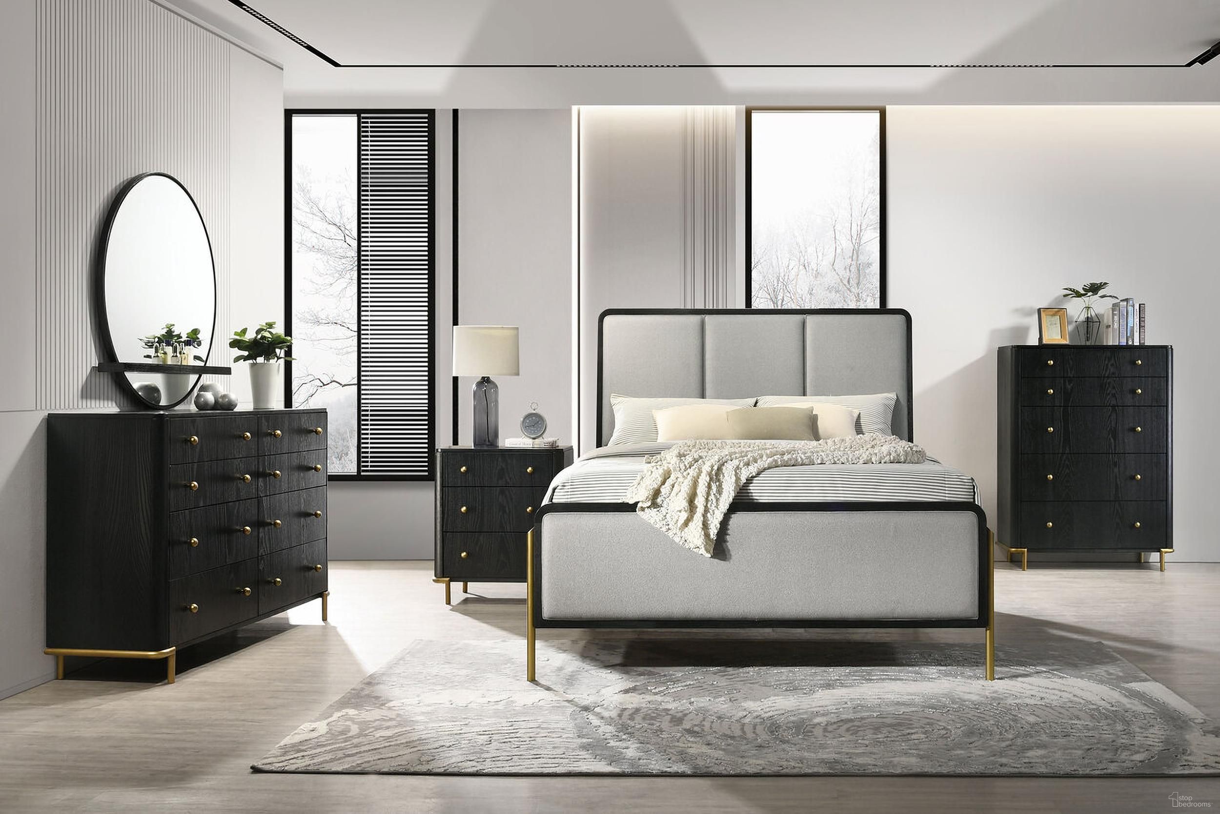 Arini Upholstered Bedroom Set In Black and Grey