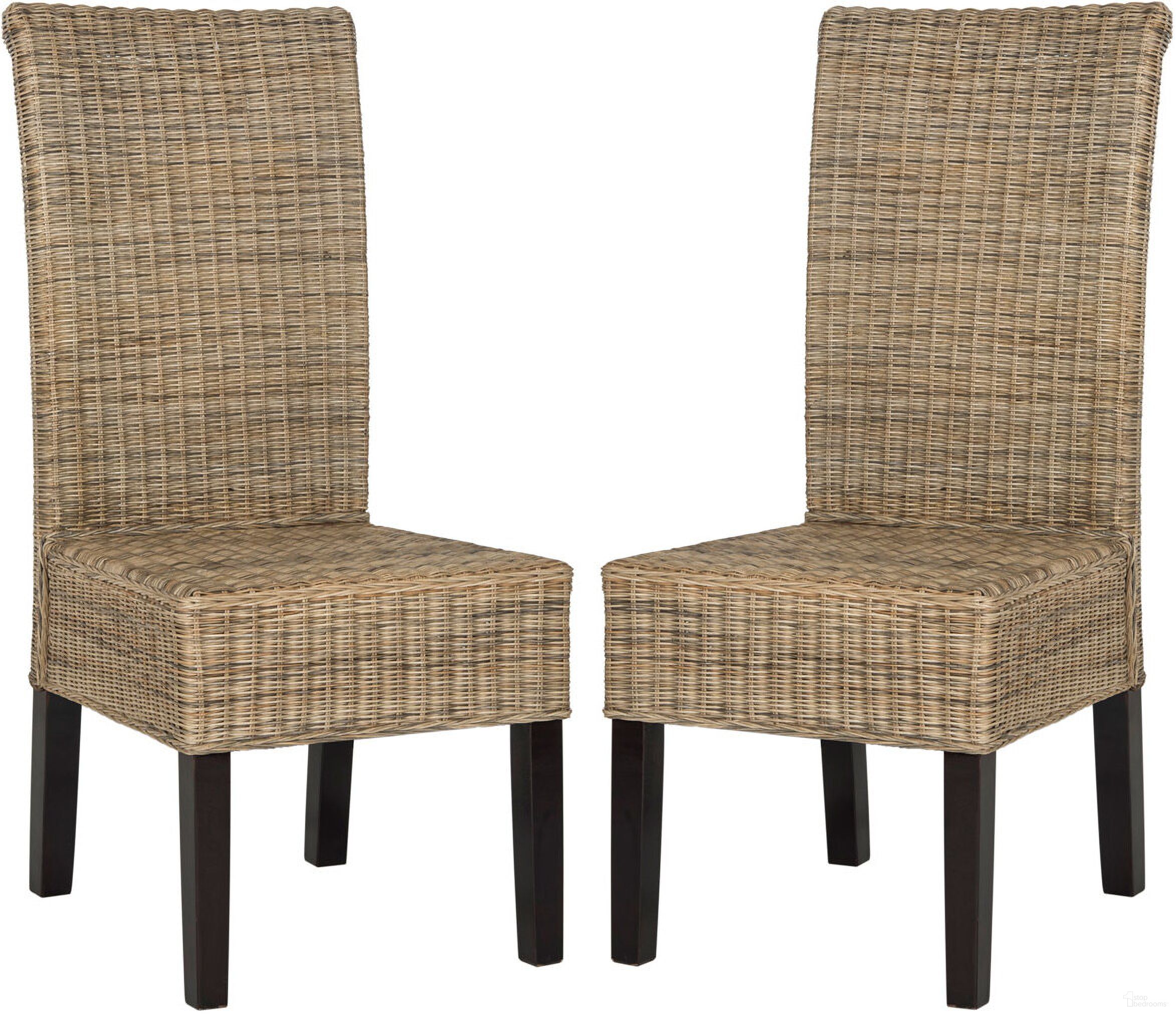 The appearance of Arjun Gray Wicker Dining Chair Set of 2 designed by Safavieh in the traditional interior design. This grey piece of furniture was selected by 1StopBedrooms from Arjun Collection to add a touch of cosiness and style into your home. Sku: SEA8013A-SET2. Material: Rattan. Chair Type: Side Chair.