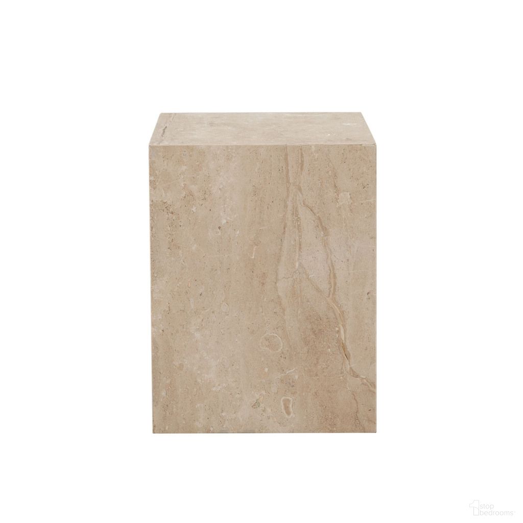 The appearance of Ark Square Pedestal End Table In Genuine Beige Marble designed by Diamond Sofa in the modern / contemporary interior design. This beige piece of furniture  was selected by 1StopBedrooms from Ark Collection to add a touch of cosiness and style into your home. Sku: ARKETBE. Material: Marble.