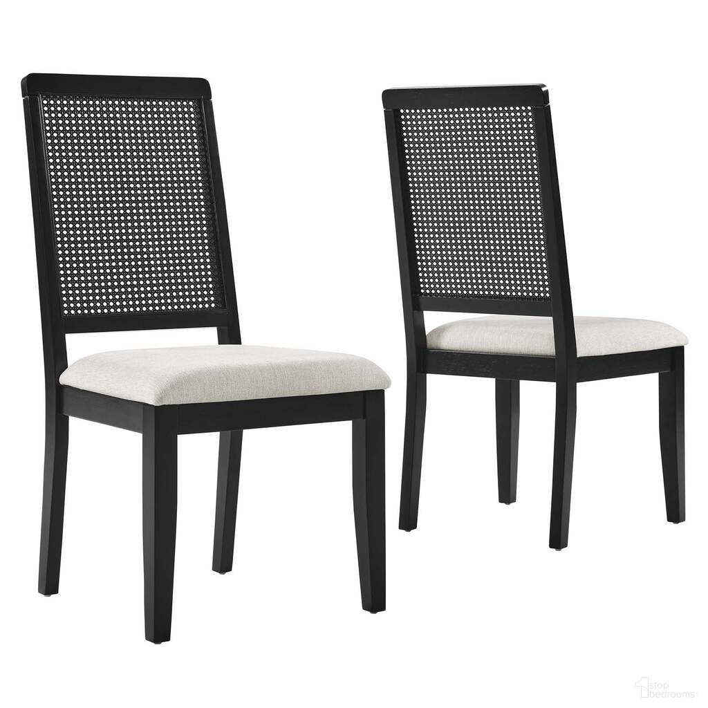 Arlo Faux Rattan and Wood Dining Side Chair Set of 2 In Black and Ivory