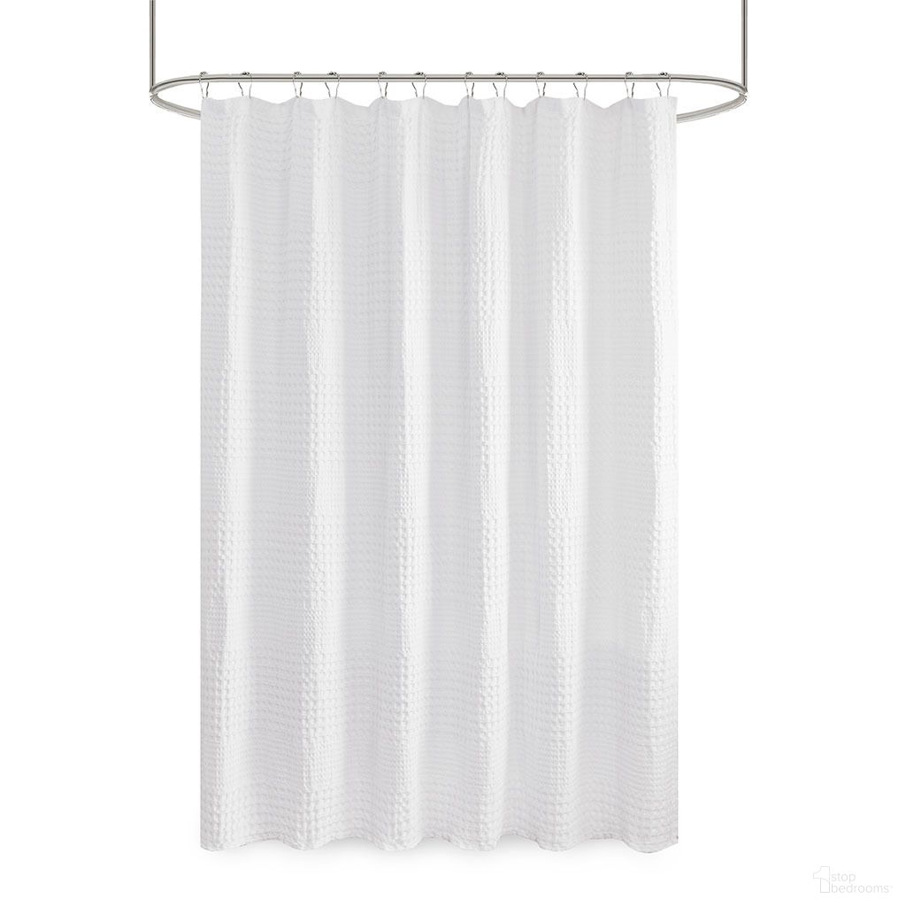 The appearance of Arlo Super Waffle Textured Solid Shower Curtain In White designed by Olliix in the modern / contemporary interior design. This white piece of furniture  was selected by 1StopBedrooms from Arlo Collection to add a touch of cosiness and style into your home. Sku: MP70-6824A. Material: Cotton.