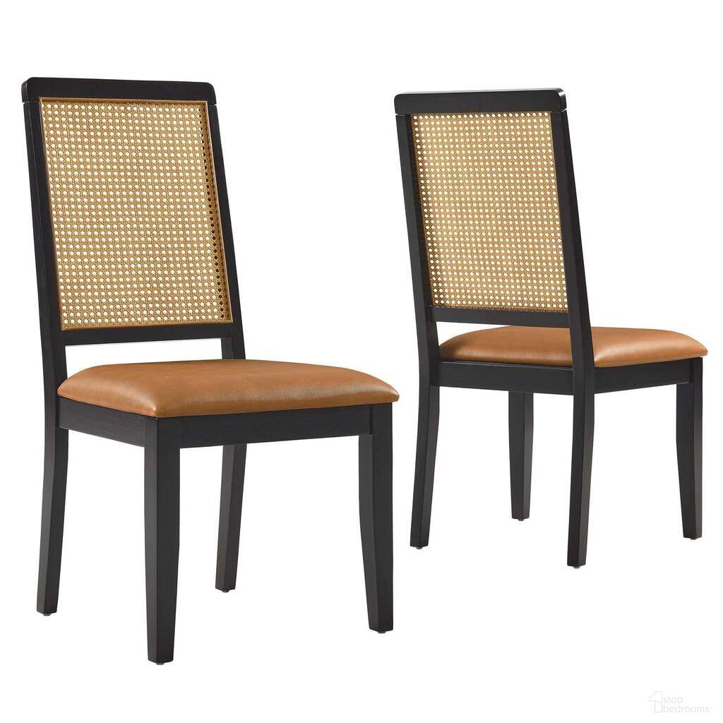 The appearance of Arlo Vegan Leather Upholstered Faux Rattan and Wood Dining Side Chair Set of 2 In Black and Natural designed by Modway in the modern / contemporary interior design. This black and natural piece of furniture was selected by 1StopBedrooms from Arlo Collection to add a touch of cosiness and style into your home. Sku: EEI-6802-BLK-NAT-TAN. Material: PU. Chair Type: Side Chair.