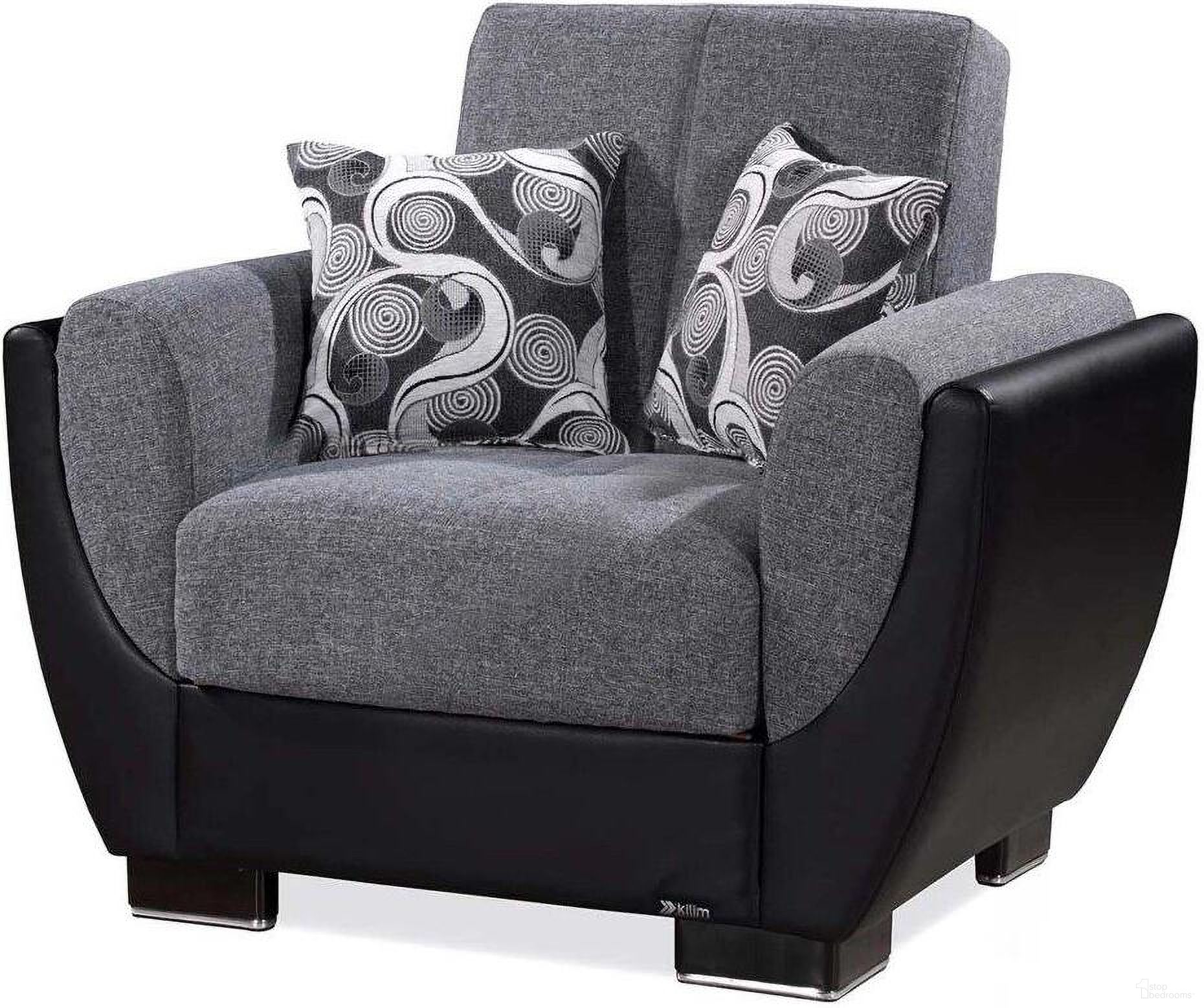 The appearance of Armada Air Upholstered Convertible Armchair with Storage In Gray and Black designed by Casamode in the modern / contemporary interior design. This gray and black piece of furniture was selected by 1StopBedrooms from Armada Air Collection to add a touch of cosiness and style into your home. Sku: AIR-AC-105. Material: Chenille.