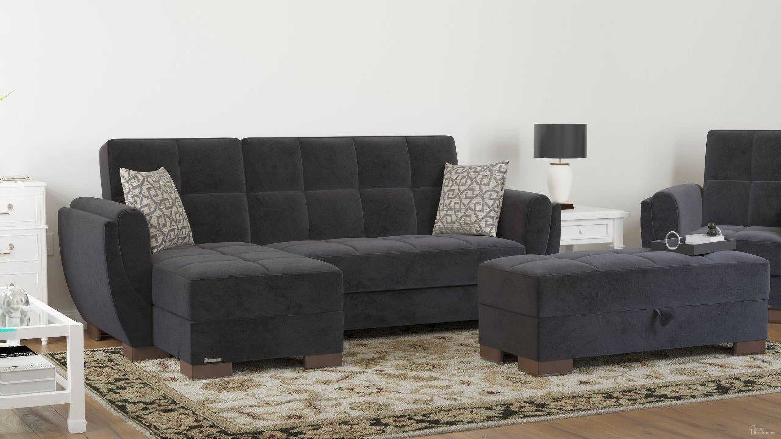 The appearance of Armada Air Upholstered Convertible Chaise Lounge with Storage In Black AIR-CL-103 designed by Casamode in the modern / contemporary interior design. This black piece of furniture was selected by 1StopBedrooms from Armada Air Collection to add a touch of cosiness and style into your home. Sku: AIR-CL-103. Material: Microfiber. Layout: Sofa & Chaise.