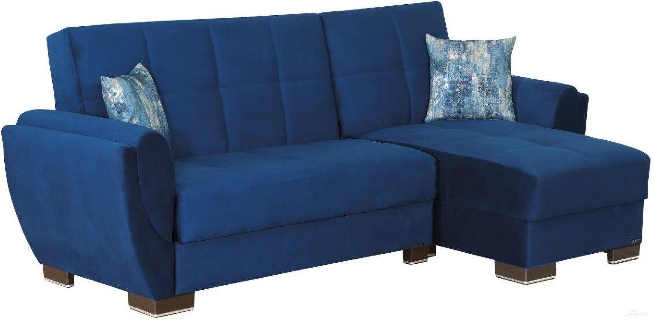 The appearance of Armada Air Upholstered Convertible Chaise Lounge with Storage In Blue designed by Casamode in the modern / contemporary interior design. This blue piece of furniture  was selected by 1StopBedrooms from Armada Air Collection to add a touch of cosiness and style into your home. Sku: AIR-CL-104. Material: Microfiber. Layout: Sofa & Chaise.
