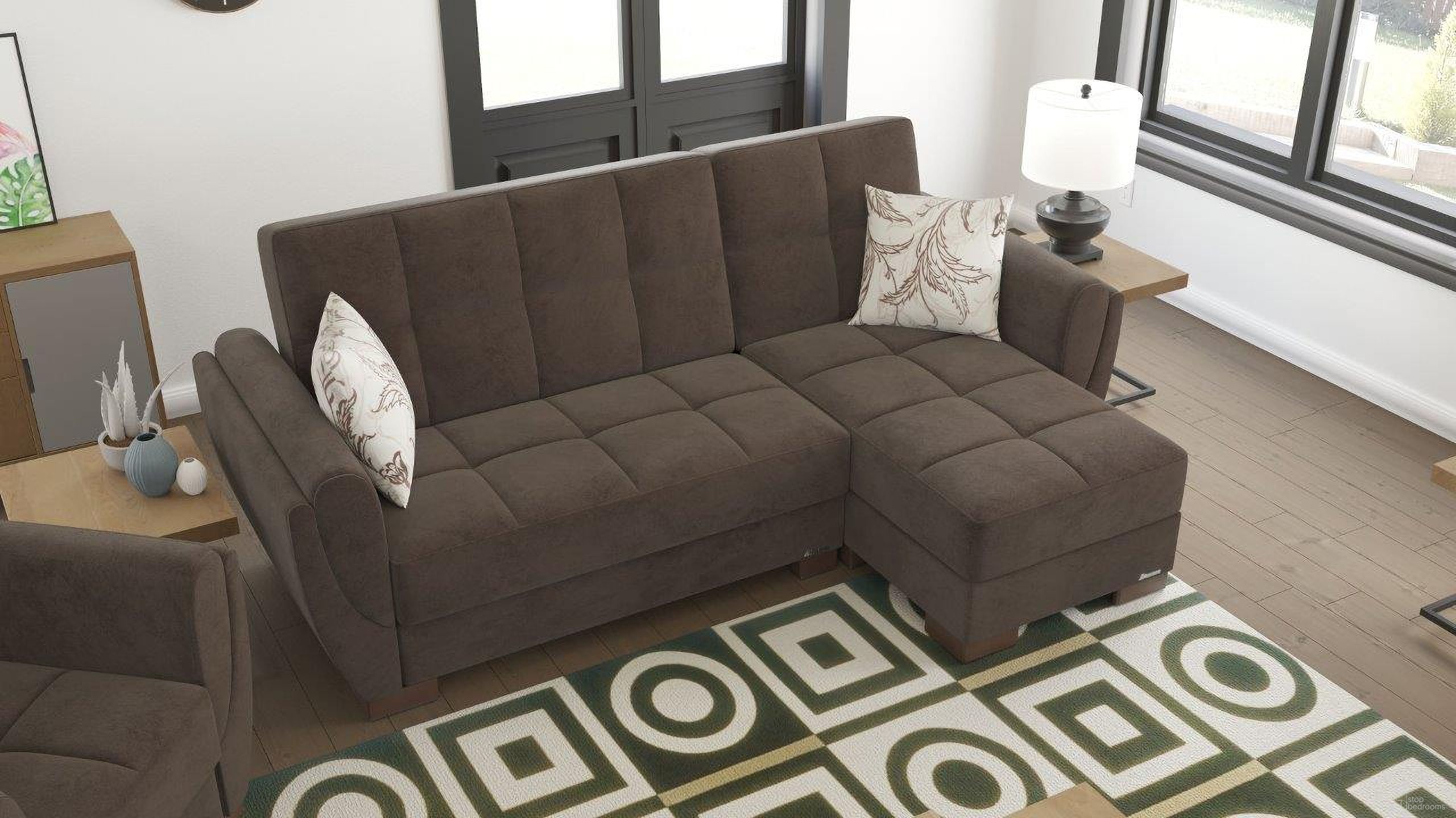 The appearance of Armada Air Upholstered Convertible Chaise Lounge with Storage In Brown designed by Casamode in the modern / contemporary interior design. This brown piece of furniture was selected by 1StopBedrooms from Armada Air Collection to add a touch of cosiness and style into your home. Sku: AIR-CL-108. Material: Microfiber. Layout: Sofa & Chaise.