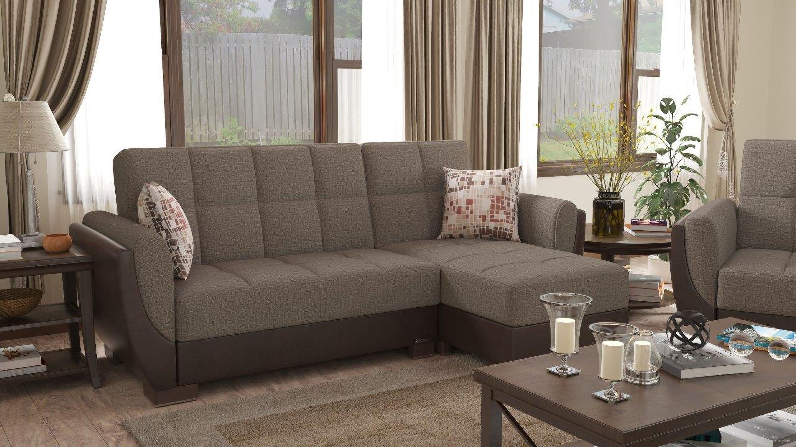 The appearance of Armada Air Upholstered Convertible Chaise Lounge with Storage In Tan/Brown designed by Casamode in the modern / contemporary interior design. This brown piece of furniture  was selected by 1StopBedrooms from Armada Air Collection to add a touch of cosiness and style into your home. Sku: AIR-CL-114. Material: Polyester. Layout: Sofa & Chaise.