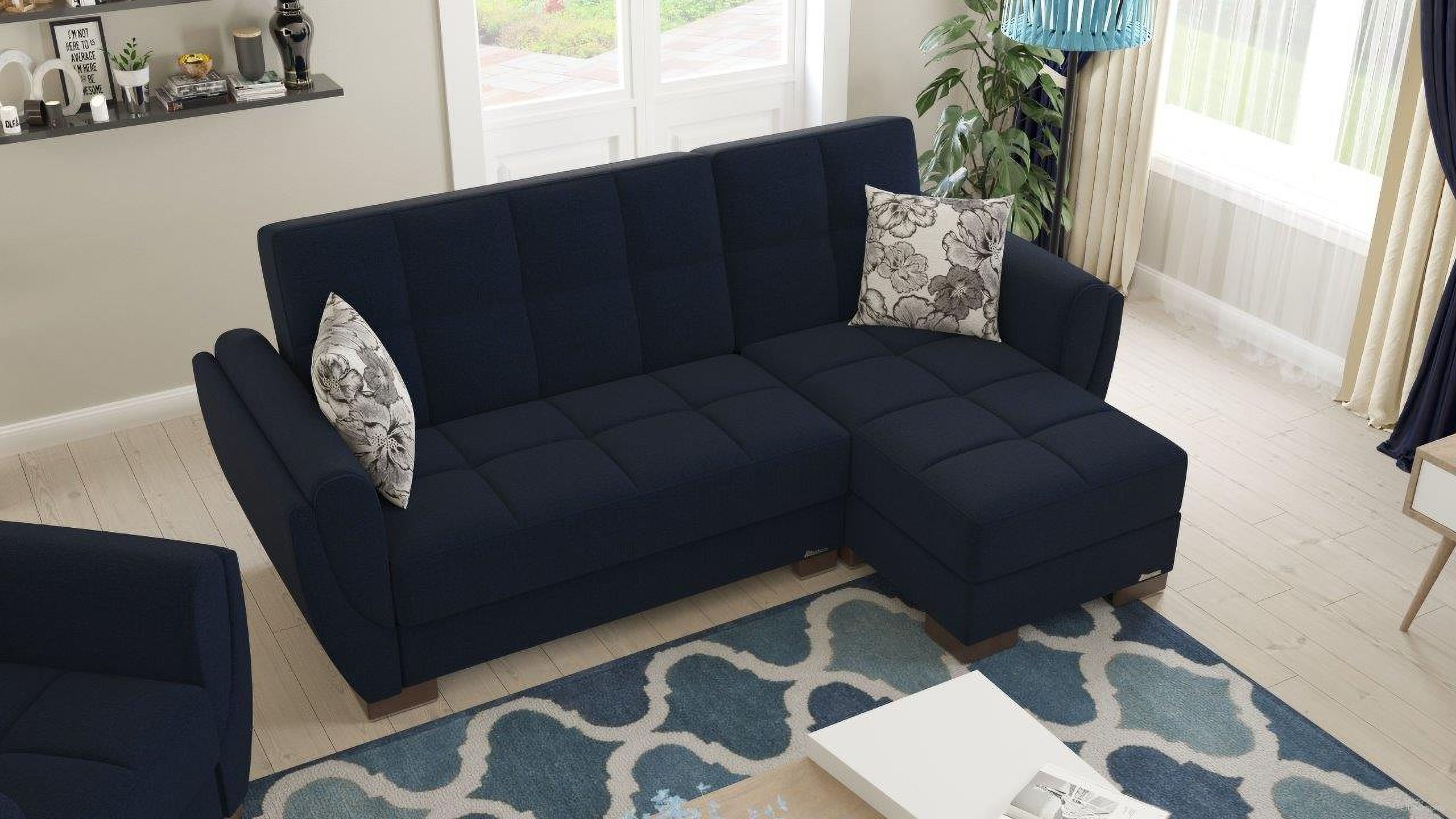 The appearance of Armada Air Upholstered Convertible Chaise Lounge with Storage In Denim Blue designed by Casamode in the modern / contemporary interior design. This denim blue piece of furniture  was selected by 1StopBedrooms from Armada Air Collection to add a touch of cosiness and style into your home. Sku: AIR-CL-111. Material: Polyester. Layout: Sofa & Chaise.