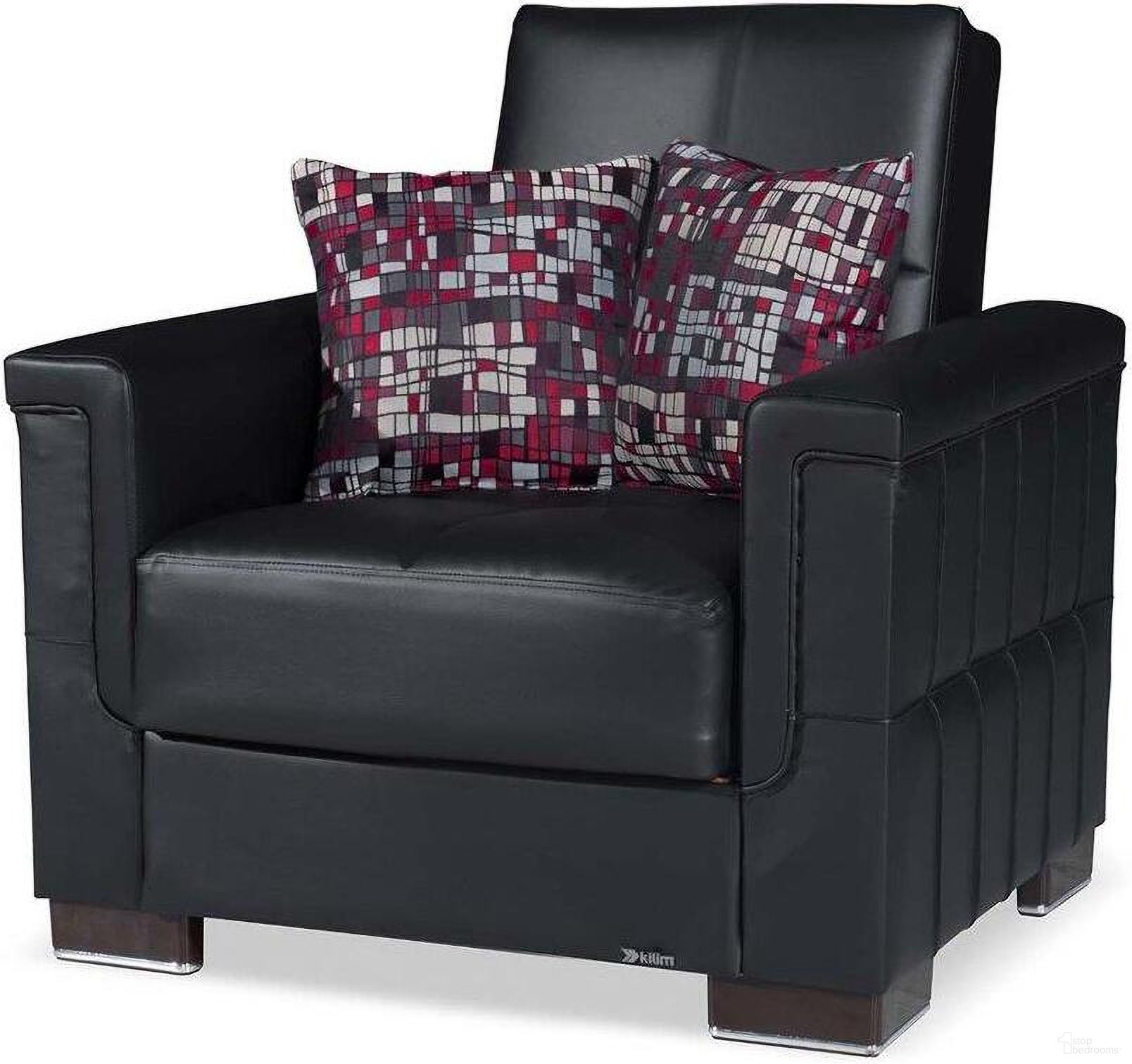 The appearance of Armada Upholstered Convertible Armchair with Storage In Black ARM-AC-15-PU designed by Casamode in the modern / contemporary interior design. This black piece of furniture was selected by 1StopBedrooms from Armada Collection to add a touch of cosiness and style into your home. Sku: ARM-AC-15-PU. Material: Leather.