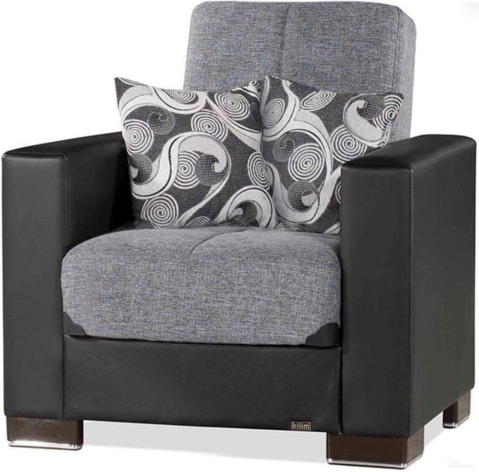 The appearance of Armada Upholstered Convertible Armchair with Storage In Gray and Black designed by Casamode in the modern / contemporary interior design. This gray and black piece of furniture was selected by 1StopBedrooms from Armada Collection to add a touch of cosiness and style into your home. Sku: ARM-AC-5. Material: Chenille.
