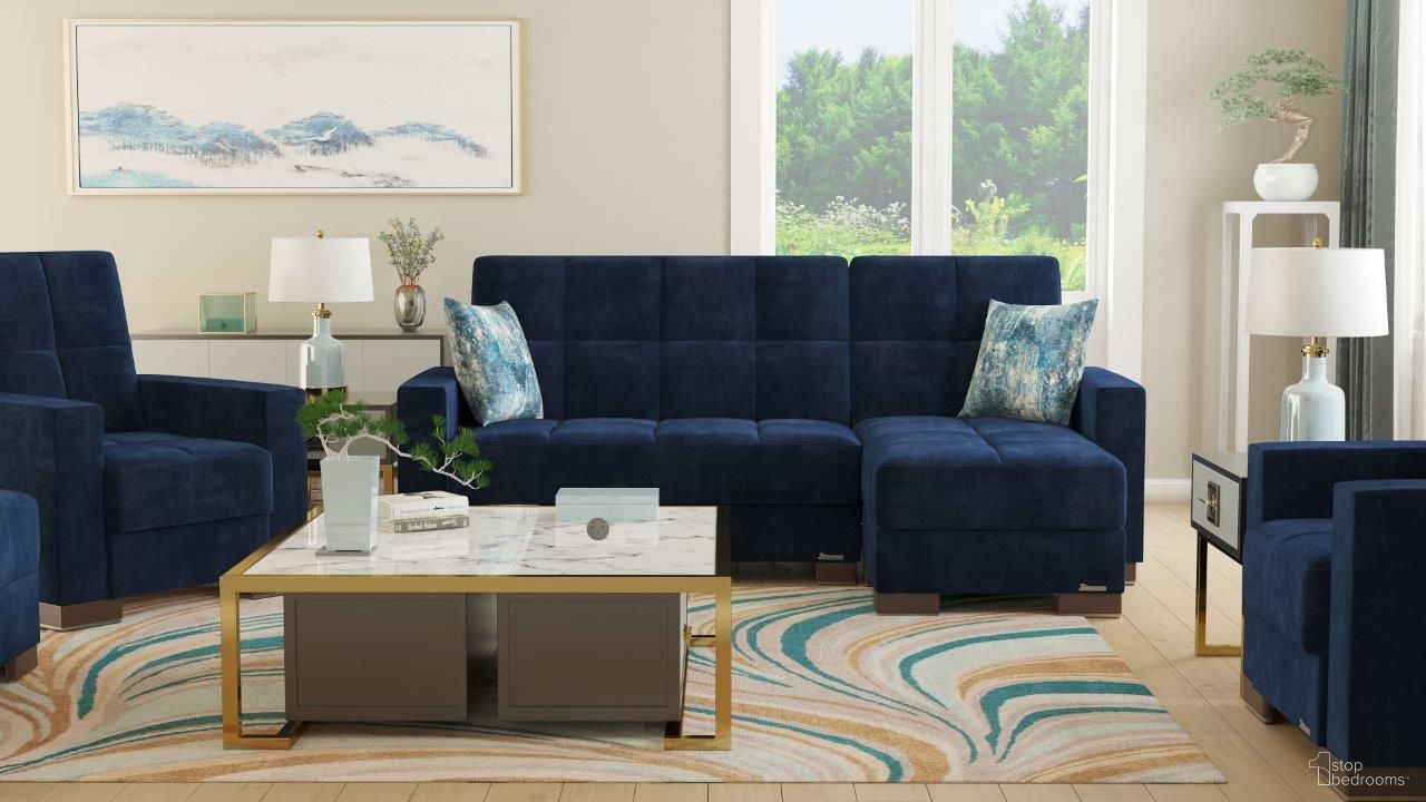 The appearance of Armada Upholstered Convertible Chaise Lounge with Storage In Blue designed by Casamode in the modern / contemporary interior design. This blue piece of furniture was selected by 1StopBedrooms from Armada Collection to add a touch of cosiness and style into your home. Sku: ARM-CL-4. Material: Microfiber. Layout: Sofa & Chaise.