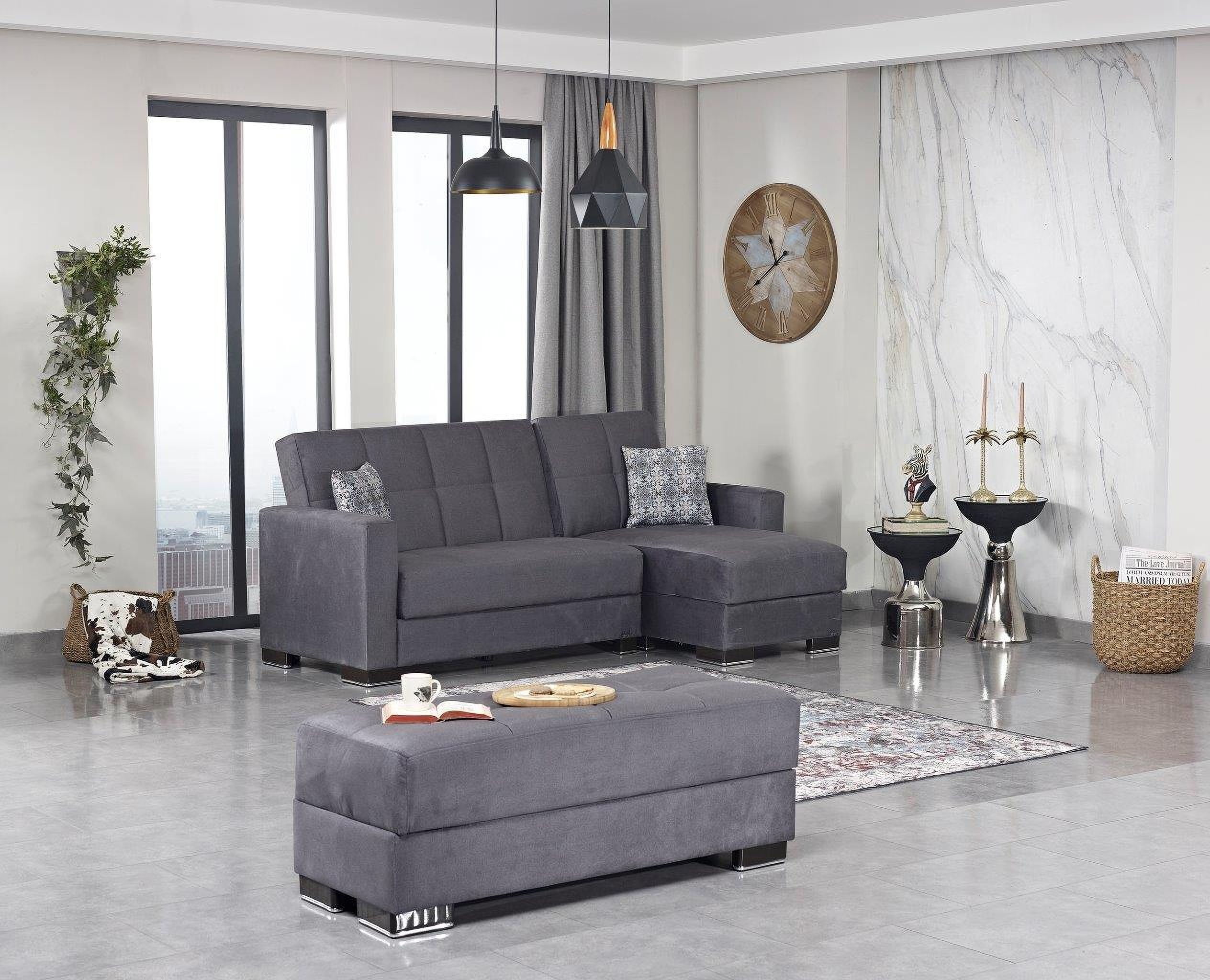The appearance of Armada Upholstered Convertible Chaise Lounge with Storage In Gray ARM-CL-1 designed by Casamode in the modern / contemporary interior design. This gray piece of furniture was selected by 1StopBedrooms from Armada Collection to add a touch of cosiness and style into your home. Sku: ARM-CL-1. Material: Microfiber. Layout: Sofa & Chaise.