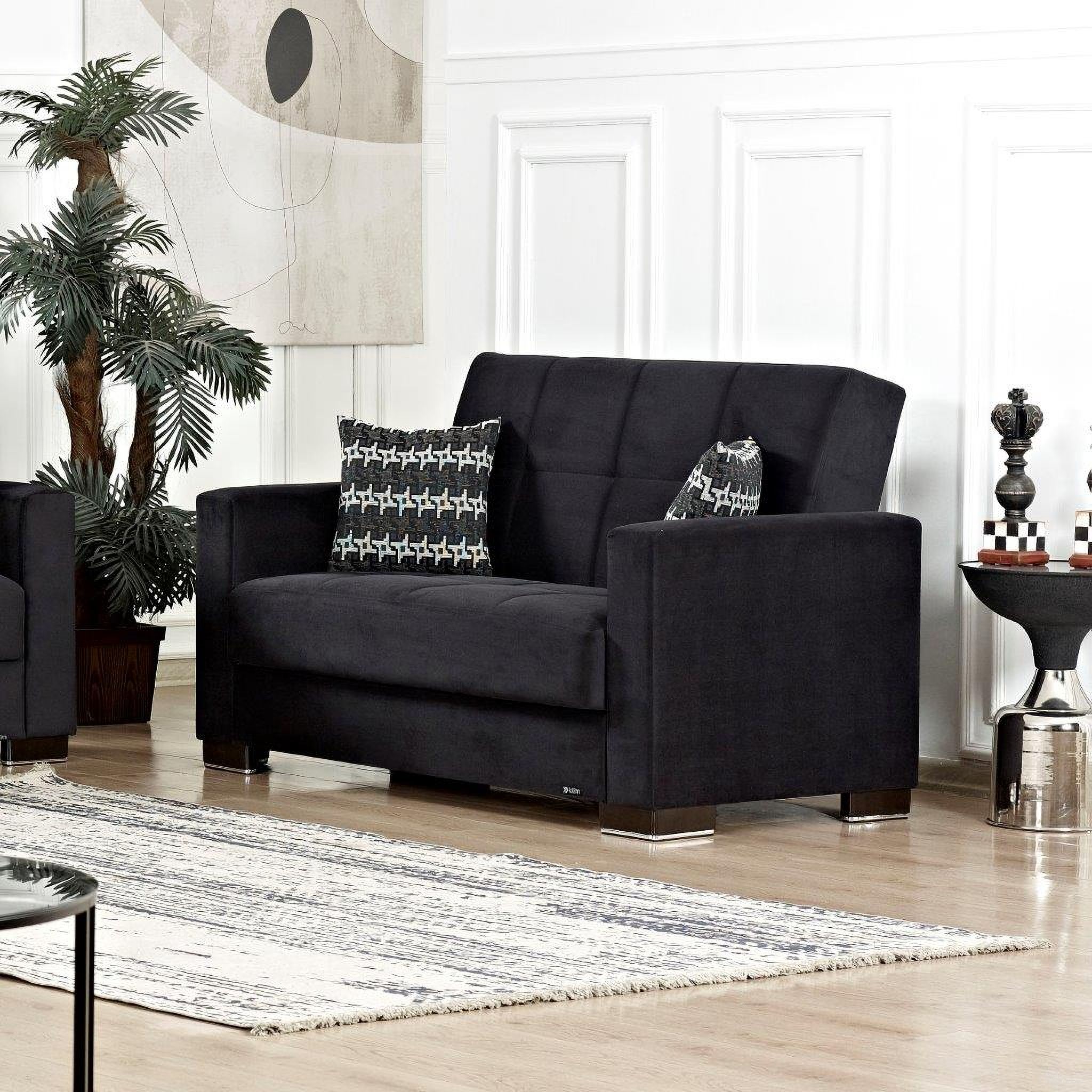 The appearance of Armada Upholstered Convertible Loveseat with Storage In Black designed by Casamode in the modern / contemporary interior design. This black piece of furniture  was selected by 1StopBedrooms from Armada Collection to add a touch of cosiness and style into your home. Sku: ARM-LS-3. Material: Microfiber.