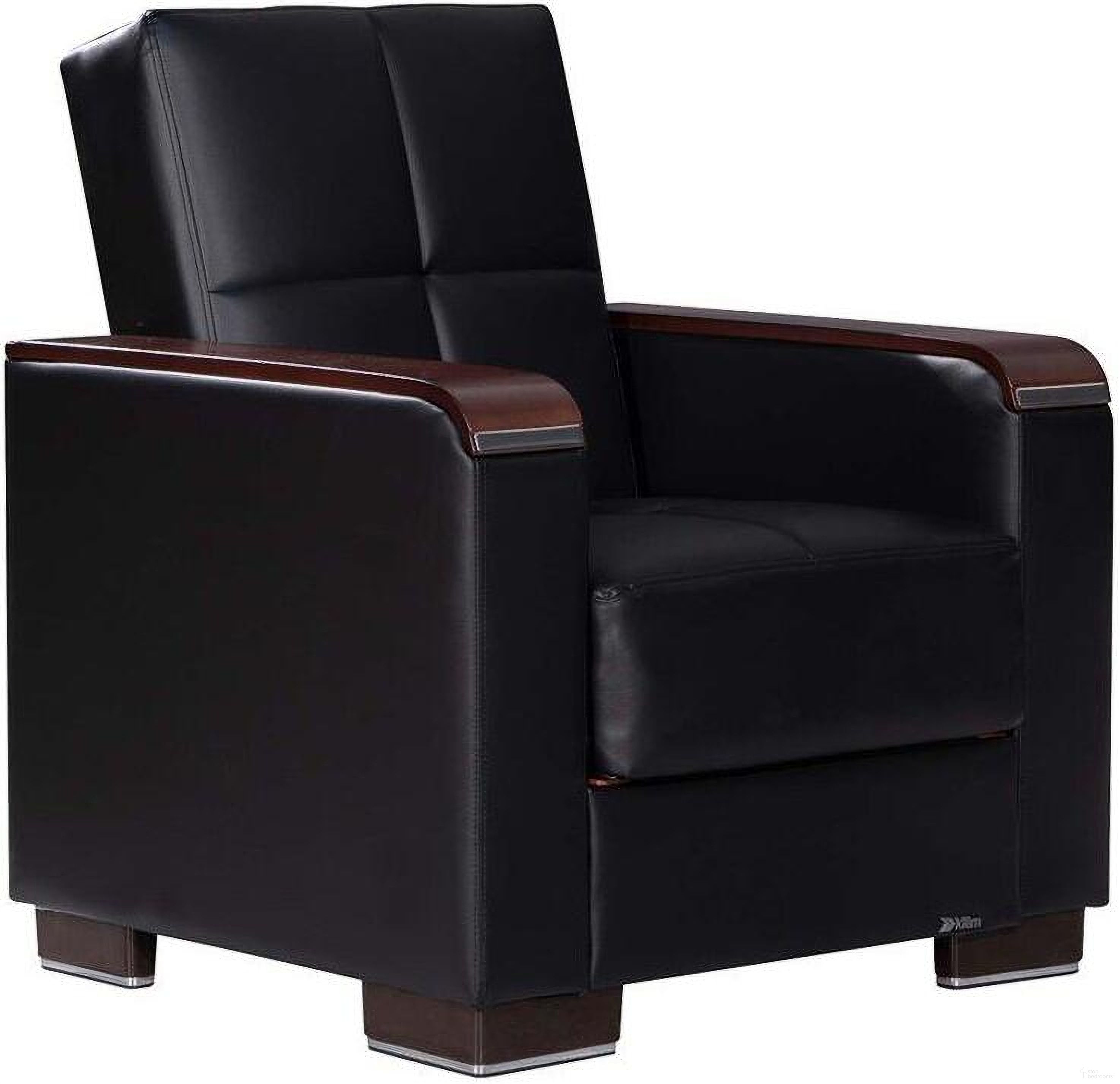 The appearance of Armada X Upholstered Convertible Wood Trimmed Armchair with Storage In Black ARM-W-AC-315-PU designed by Casamode in the modern / contemporary interior design. This black piece of furniture was selected by 1StopBedrooms from Armada X Collection to add a touch of cosiness and style into your home. Sku: ARM-W-AC-315-PU. Material: Leather.