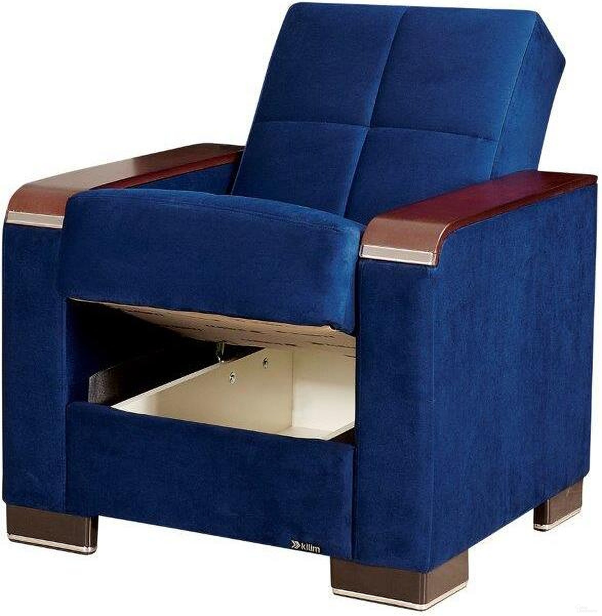The appearance of Armada X Upholstered Convertible Wood Trimmed Armchair with Storage In Blue ARM-W-AC-304 designed by Casamode in the modern / contemporary interior design. This blue piece of furniture was selected by 1StopBedrooms from Armada X Collection to add a touch of cosiness and style into your home. Sku: ARM-W-AC-304. Material: Microfiber.