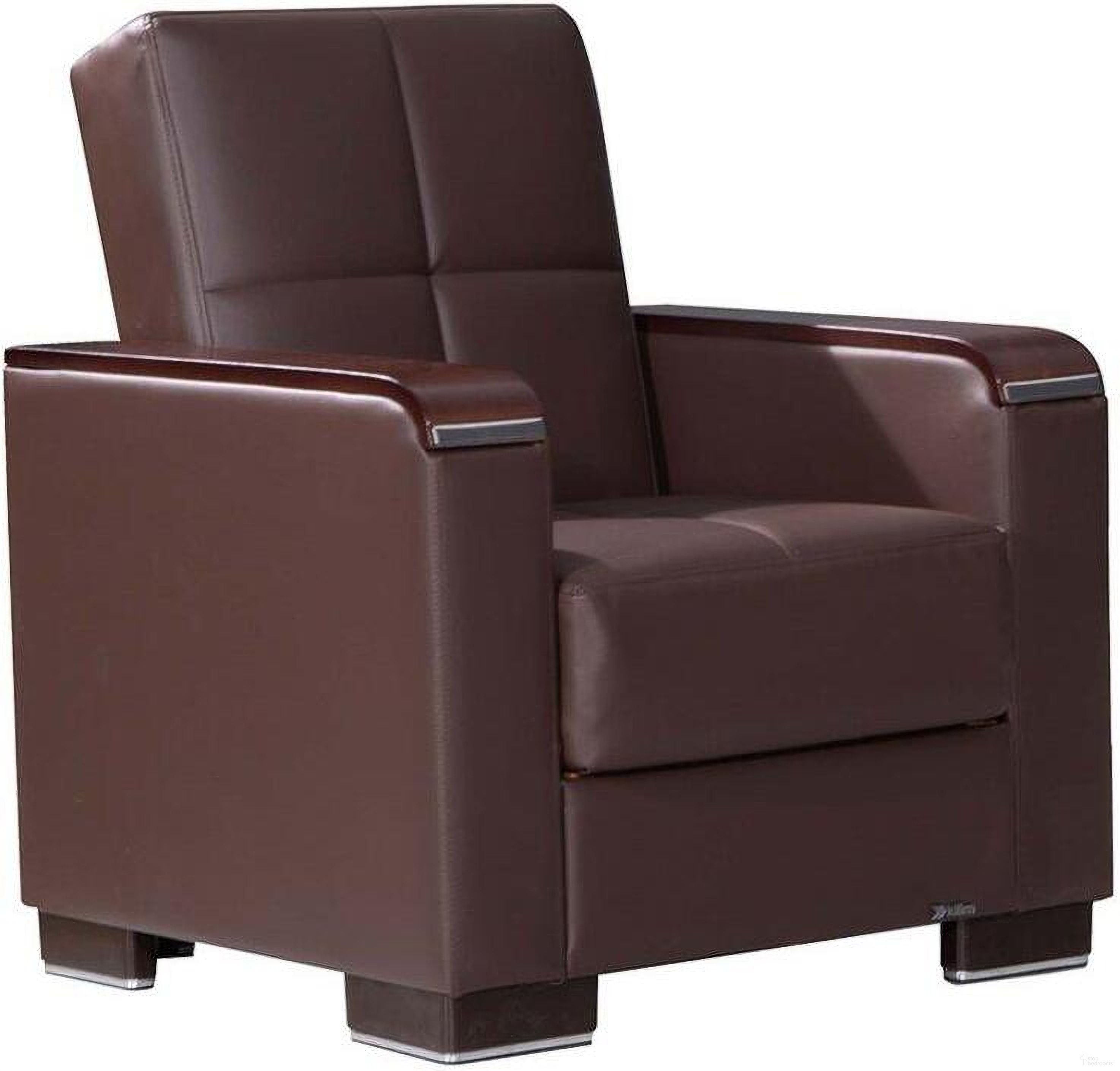 The appearance of Armada X Upholstered Convertible Wood Trimmed Armchair with Storage In Brown ARM-W-AC-316 designed by Casamode in the modern / contemporary interior design. This brown piece of furniture was selected by 1StopBedrooms from Armada X Collection to add a touch of cosiness and style into your home. Sku: ARM-W-AC-316. Material: Leather.