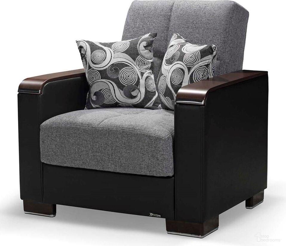 The appearance of Armada X Upholstered Convertible Wood Trimmed Armchair with Storage In Gray and Black designed by Casamode in the modern / contemporary interior design. This gray and black piece of furniture was selected by 1StopBedrooms from Armada X Collection to add a touch of cosiness and style into your home. Sku: ARM-W-AC-305. Material: Microfiber.