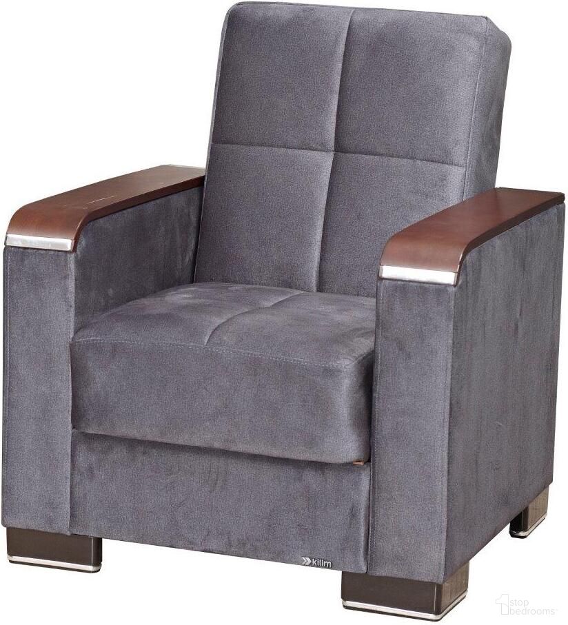 The appearance of Armada X Upholstered Convertible Wood Trimmed Armchair with Storage In Gray designed by Casamode in the modern / contemporary interior design. This gray piece of furniture  was selected by 1StopBedrooms from Armada X Collection to add a touch of cosiness and style into your home. Sku: ARM-W-AC-301. Material: Microfiber.