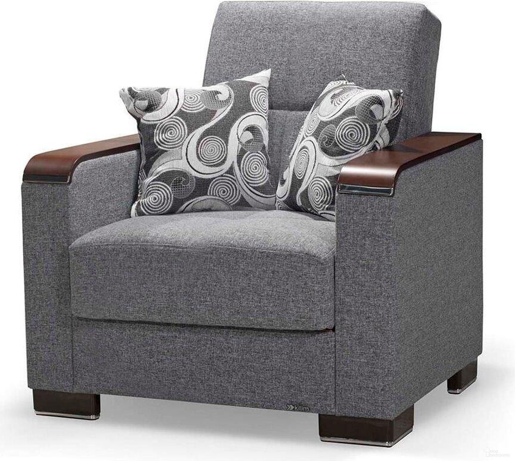 The appearance of Armada X Upholstered Convertible Wood Trimmed Armchair with Storage In Gray ARM-W-AC-313 designed by Casamode in the modern / contemporary interior design. This gray piece of furniture was selected by 1StopBedrooms from Armada X Collection to add a touch of cosiness and style into your home. Sku: ARM-W-AC-313. Material: Chenille.