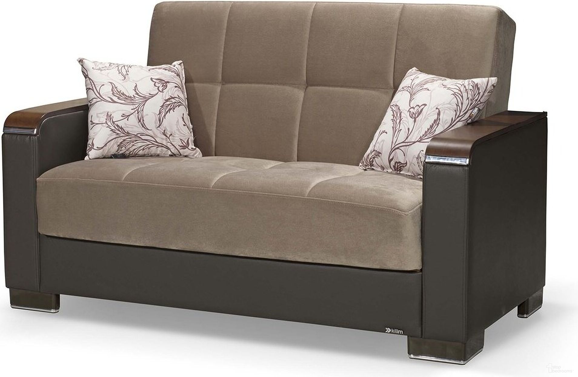 The appearance of Armada X Upholstered Convertible Loveseat with Storage In Brown and Sand designed by Casamode in the modern / contemporary interior design. This brown/sand piece of furniture was selected by 1StopBedrooms from Armada X Collection to add a touch of cosiness and style into your home. Sku: ARM-W-LS-309. Material: Leather.