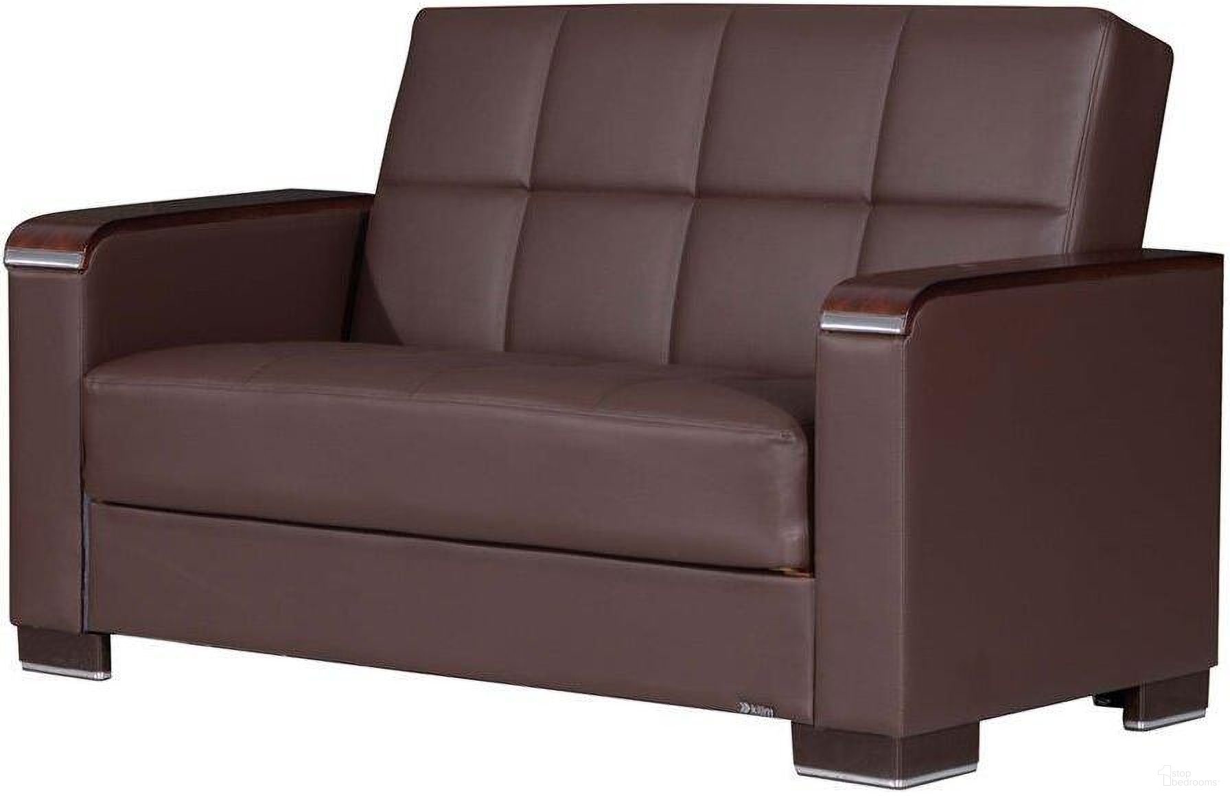 The appearance of Armada X Upholstered Convertible Wood Trimmed Loveseat with Storage In Brown ARM-W-LS-316 designed by Casamode in the modern / contemporary interior design. This brown piece of furniture was selected by 1StopBedrooms from Armada X Collection to add a touch of cosiness and style into your home. Sku: ARM-W-LS-316. Material: Leather.
