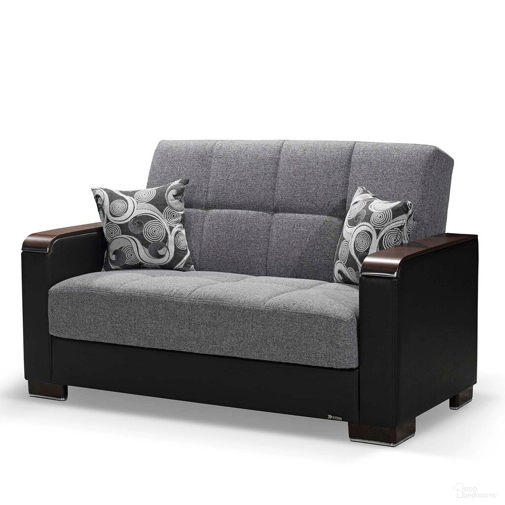 Armada X Upholstered Convertible Loveseat with Storage In Gray and Black