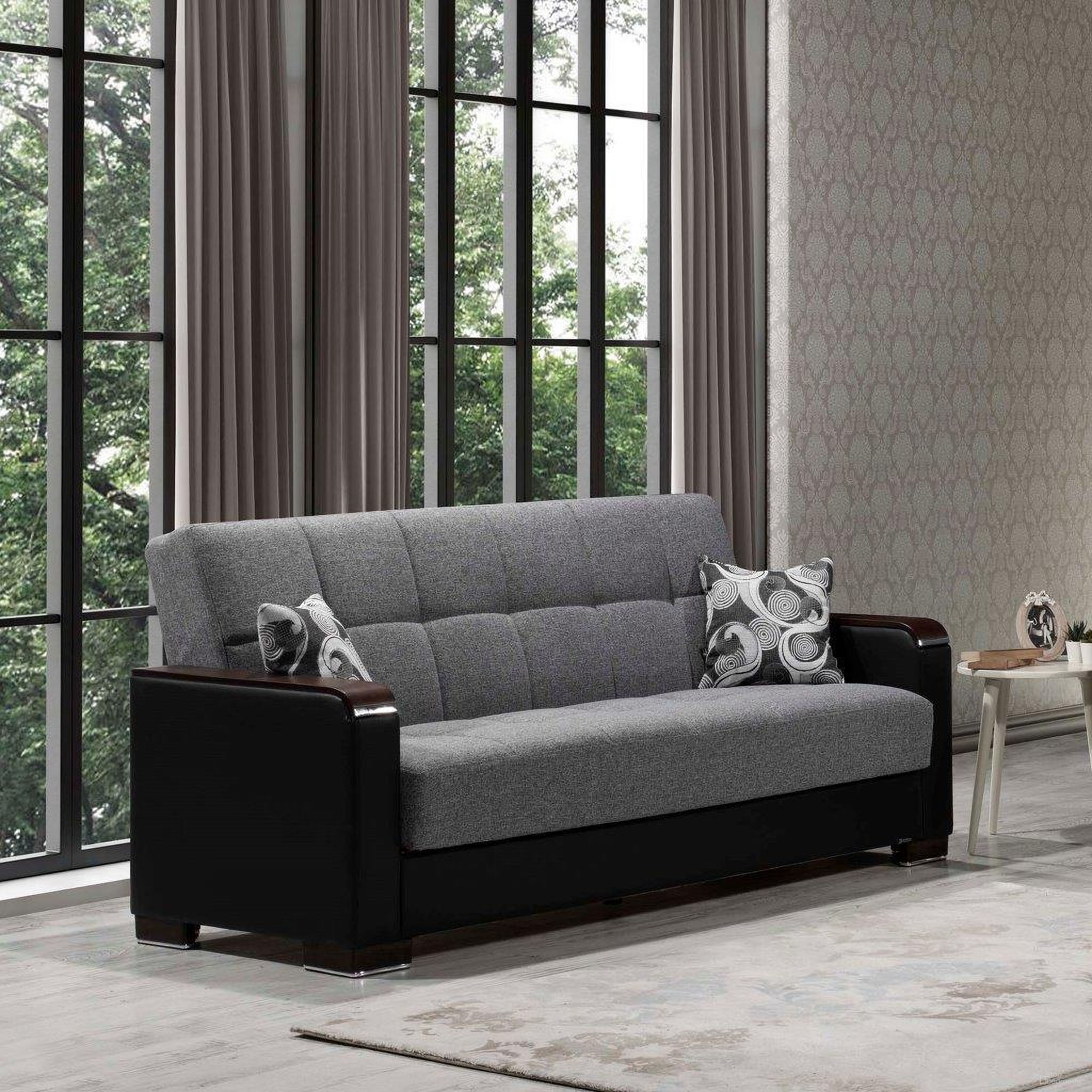 The appearance of Armada X Upholstered Convertible Wood Trimmed Sofabed with Storage In Gray and Black designed by Casamode in the modern / contemporary interior design. This gray and black piece of furniture was selected by 1StopBedrooms from Armada X Collection to add a touch of cosiness and style into your home. Sku: ARM-W-SB-305. Material: Microfiber.