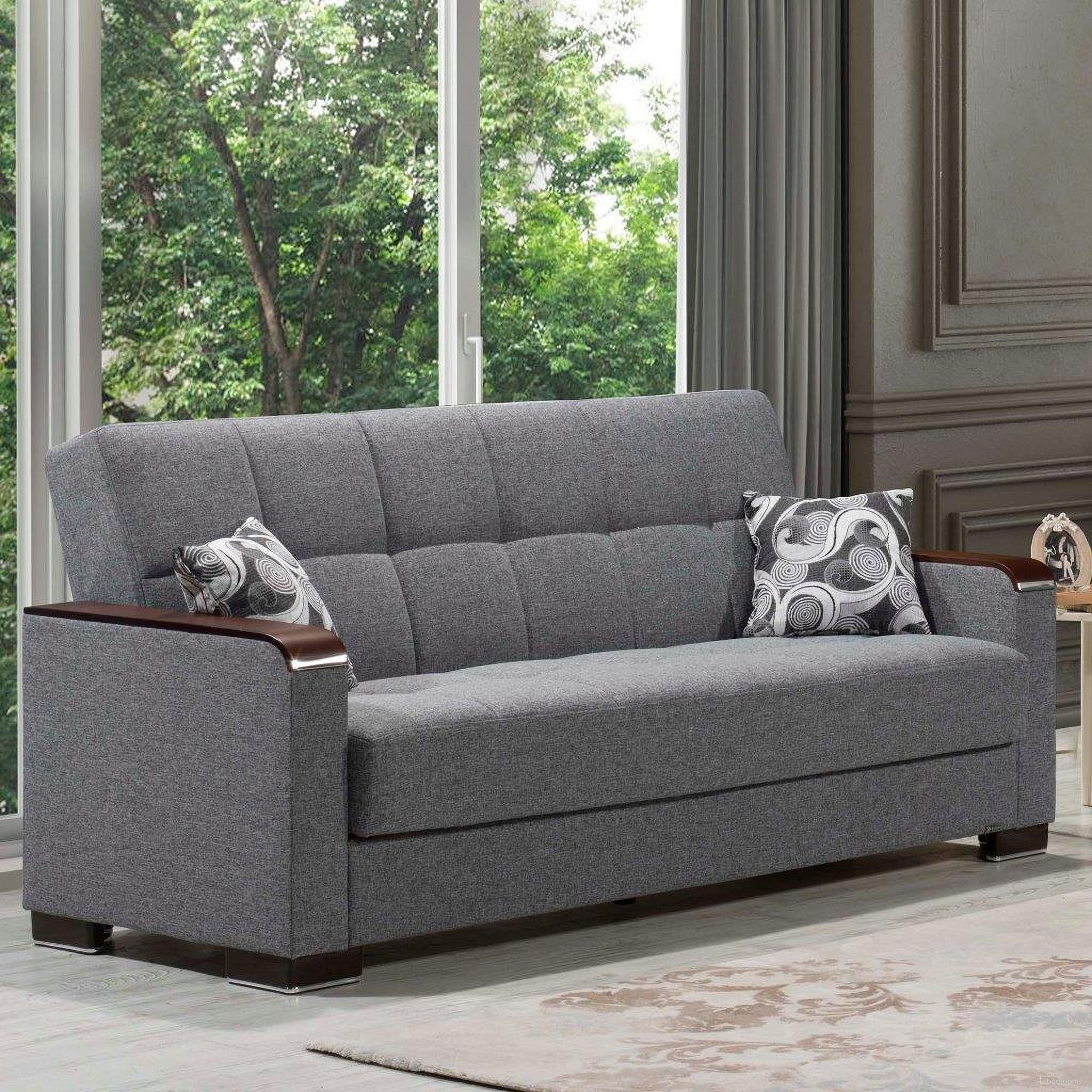 The appearance of Armada X Upholstered Convertible Wood Trimmed Sofabed with Storage In Gray ARM-W-SB-313 designed by Casamode in the modern / contemporary interior design. This gray piece of furniture  was selected by 1StopBedrooms from Armada X Collection to add a touch of cosiness and style into your home. Sku: ARM-W-SB-313. Material: Chenille.