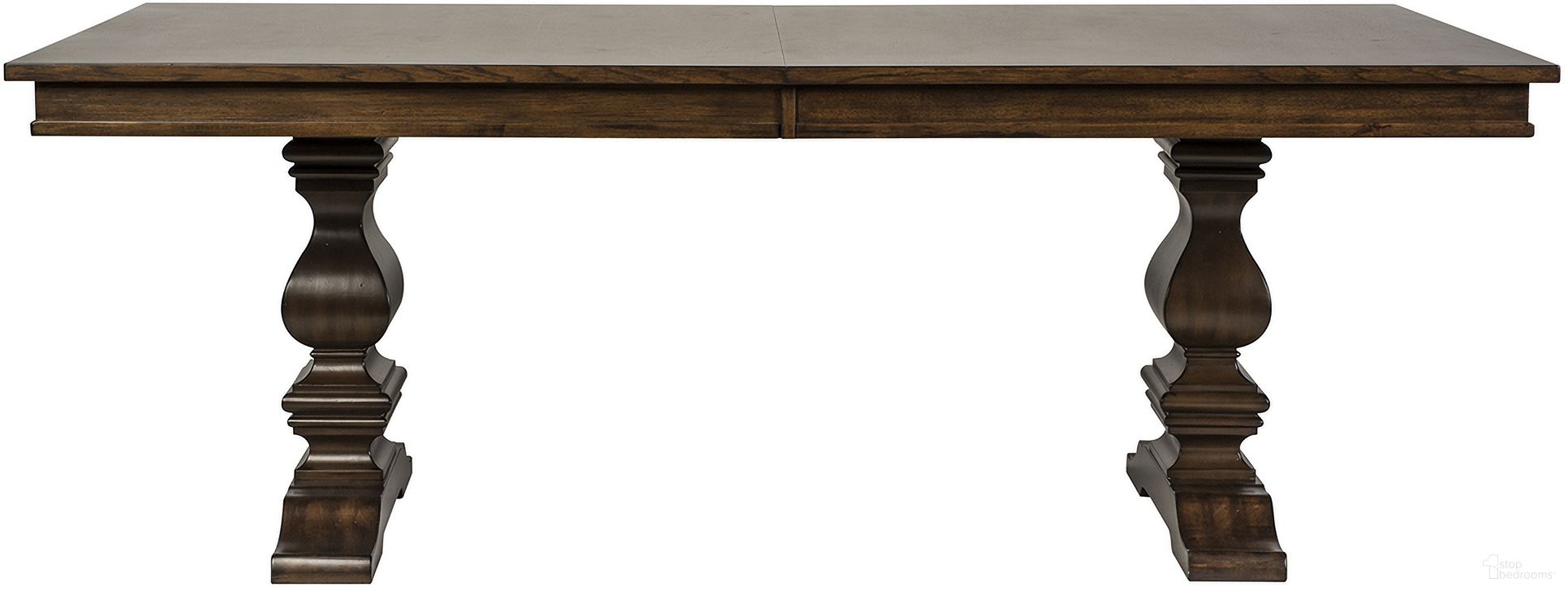 The appearance of Armand Trestle Table In Brown designed by Liberty in the traditional interior design. This brown piece of furniture was selected by 1StopBedrooms from Armand Collection to add a touch of cosiness and style into your home. Sku: 242-T4206;242-P4206. Table Base Style: Double Pedestal. Table Top Shape: Rectangular. Size: 106" x 42". Material: Solid Rubberwood.