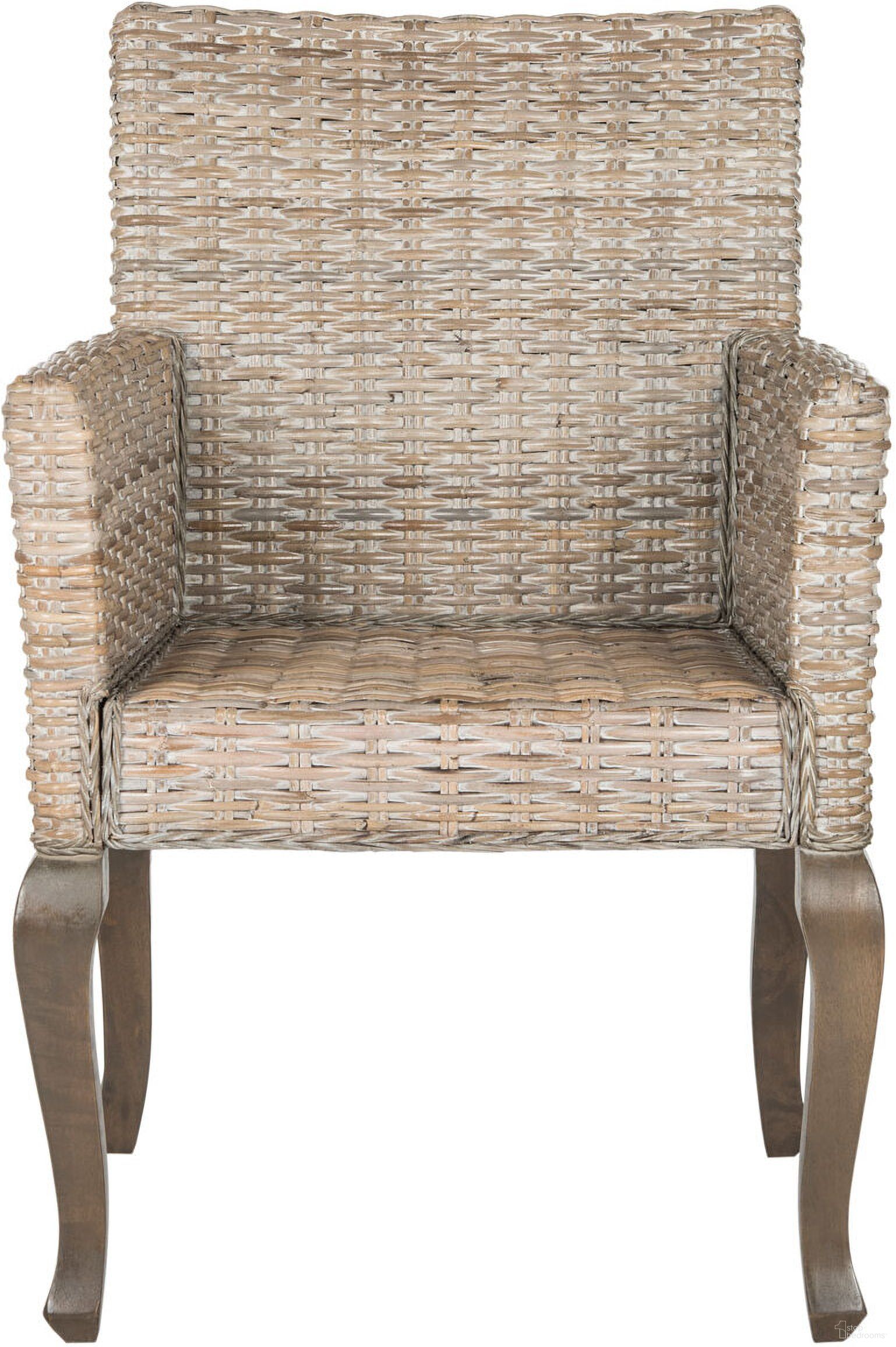 The appearance of Armando White Washed Wicker Dining Chair Set of 2 designed by Safavieh in the transitional interior design. This washed white piece of furniture was selected by 1StopBedrooms from Armando Collection to add a touch of cosiness and style into your home. Sku: SEA8019B-SET2. Material: Rattan. Chair Type: Arm Chair.
