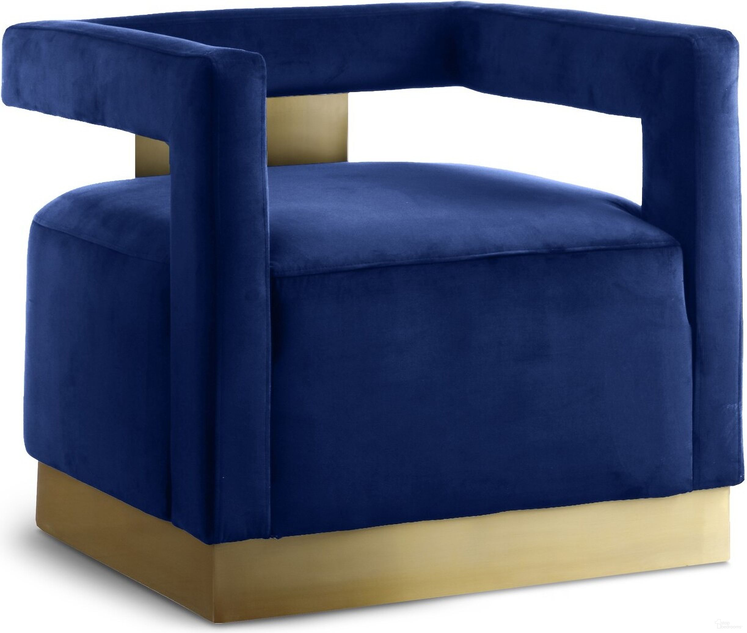 The appearance of Armani Velvet Accent Chair In Navy designed by Meridian in the modern / contemporary interior design. This navy piece of furniture  was selected by 1StopBedrooms from Armani Collection to add a touch of cosiness and style into your home. Sku: 597Navy. Material: Velvet.